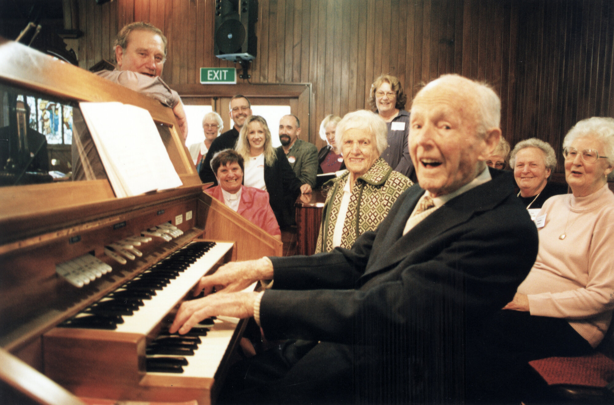 St Hilda's Anglican church; Arthur Bryant, 94, again takes up choirmaster's job.