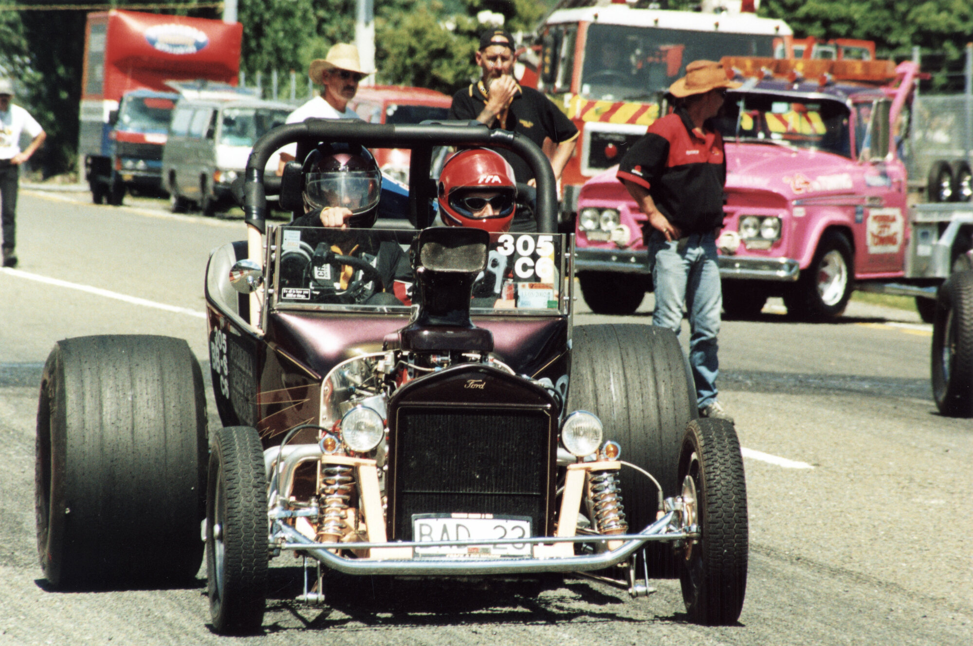 Drag racing; Upper Hutt street drags, Alexandra Road; Alan Lowe's Ford T-Bucket, fastest at 6.75 seconds.