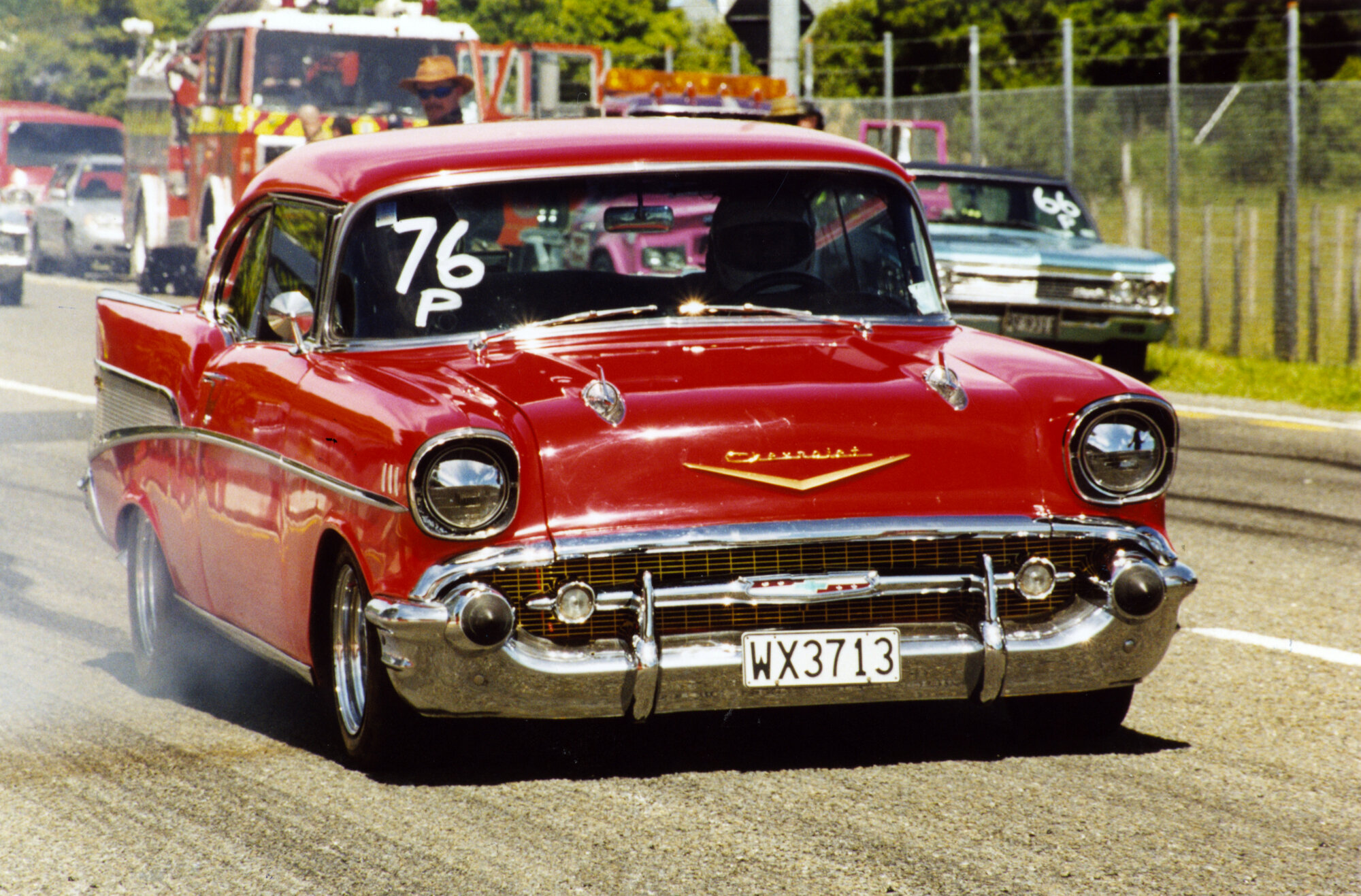 Drag racing; Upper Hutt street drags, Alexandra Road; Dean Moses's 1957 Chevrolet.