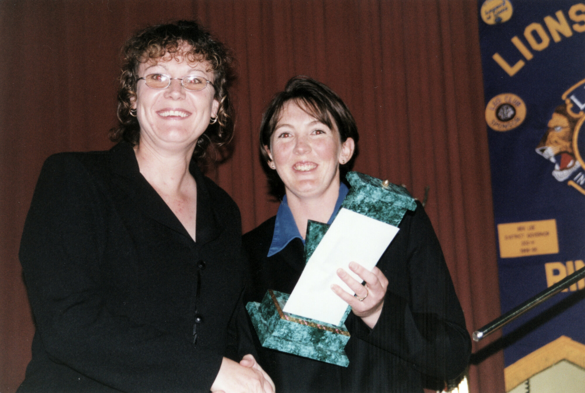 Sportsperson of the Year awards 2002; sportswoman; drag racer Michelle Davison with 2001 winner Anna O'Leary.