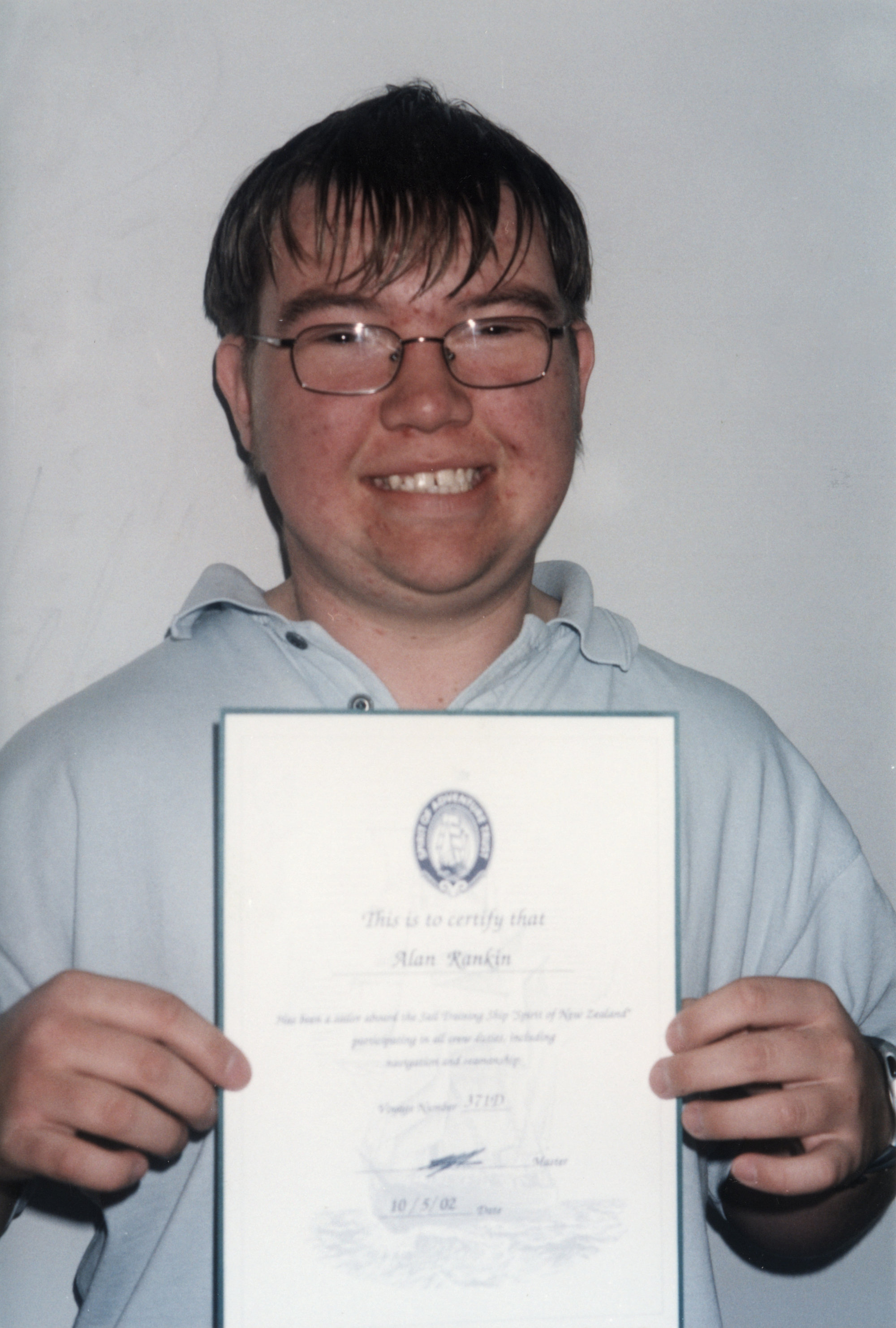 Upper Hutt College student; Alan Rankin back from five days on 'Spirit of Adventure'.