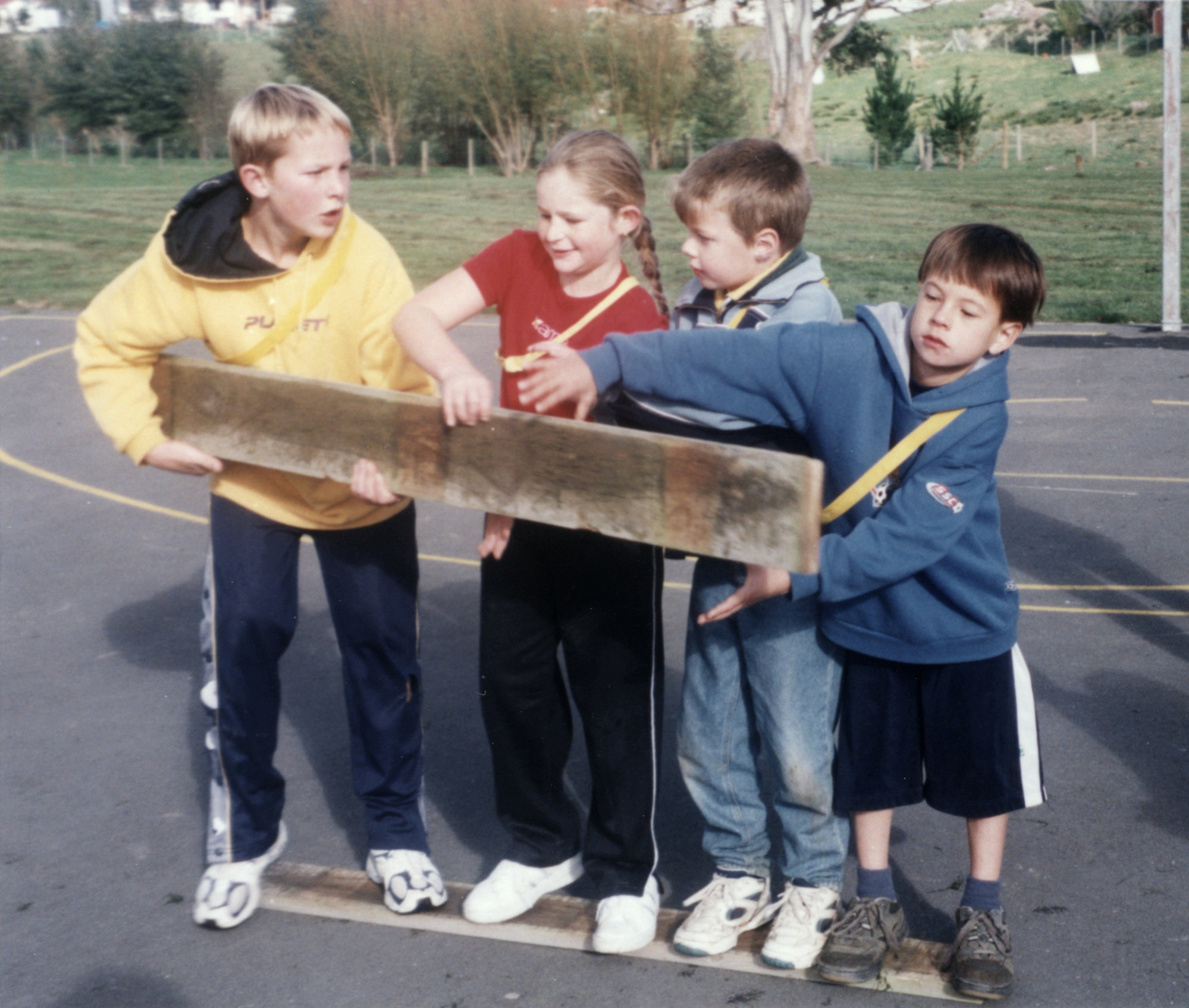 World Smokefree Day gathering, Timberlea School; Plateau School team 'walking the plank'.
