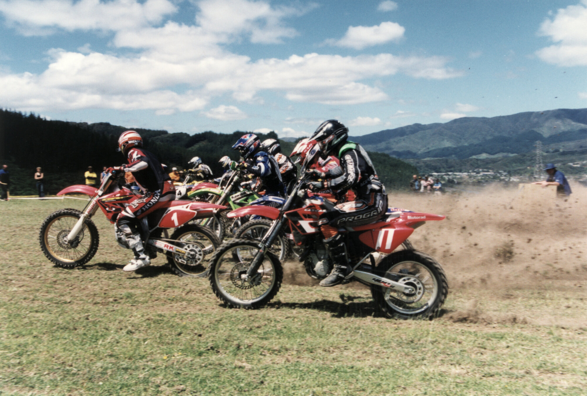 Motocross; Oceania match, Riverstone Terraces; Australians Steven Andrew, Ben Grabham, 11, at start.