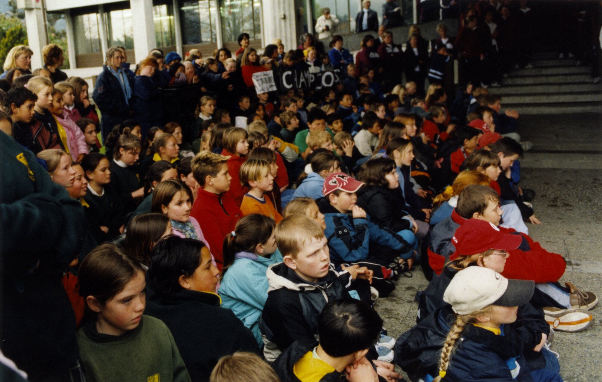Netball; New Zealand wins World Cup; audience at Civic Centre for Irene van Dyk.
