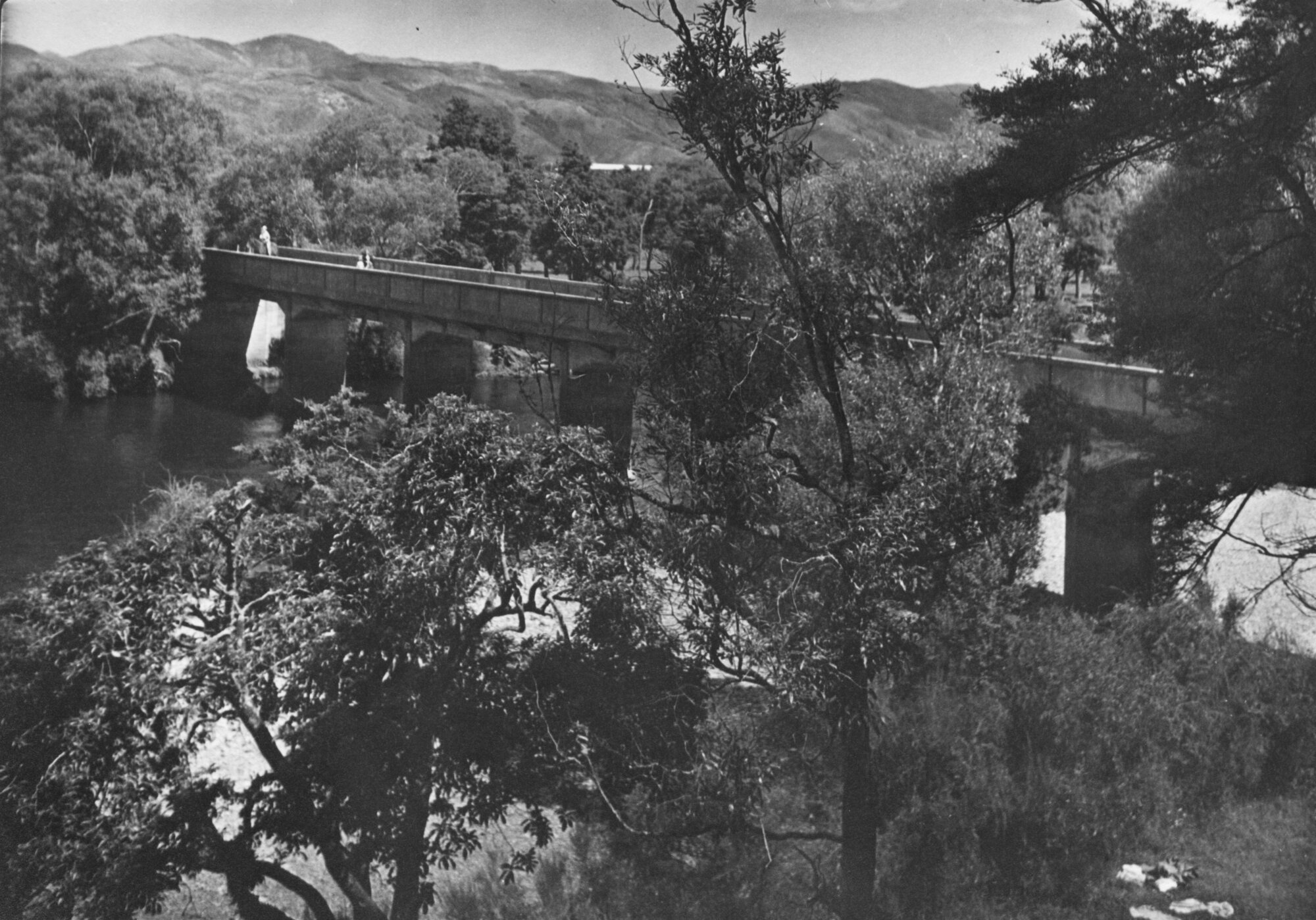 Moonshine Bridge 1 from hill on north side of river; looking south-west.