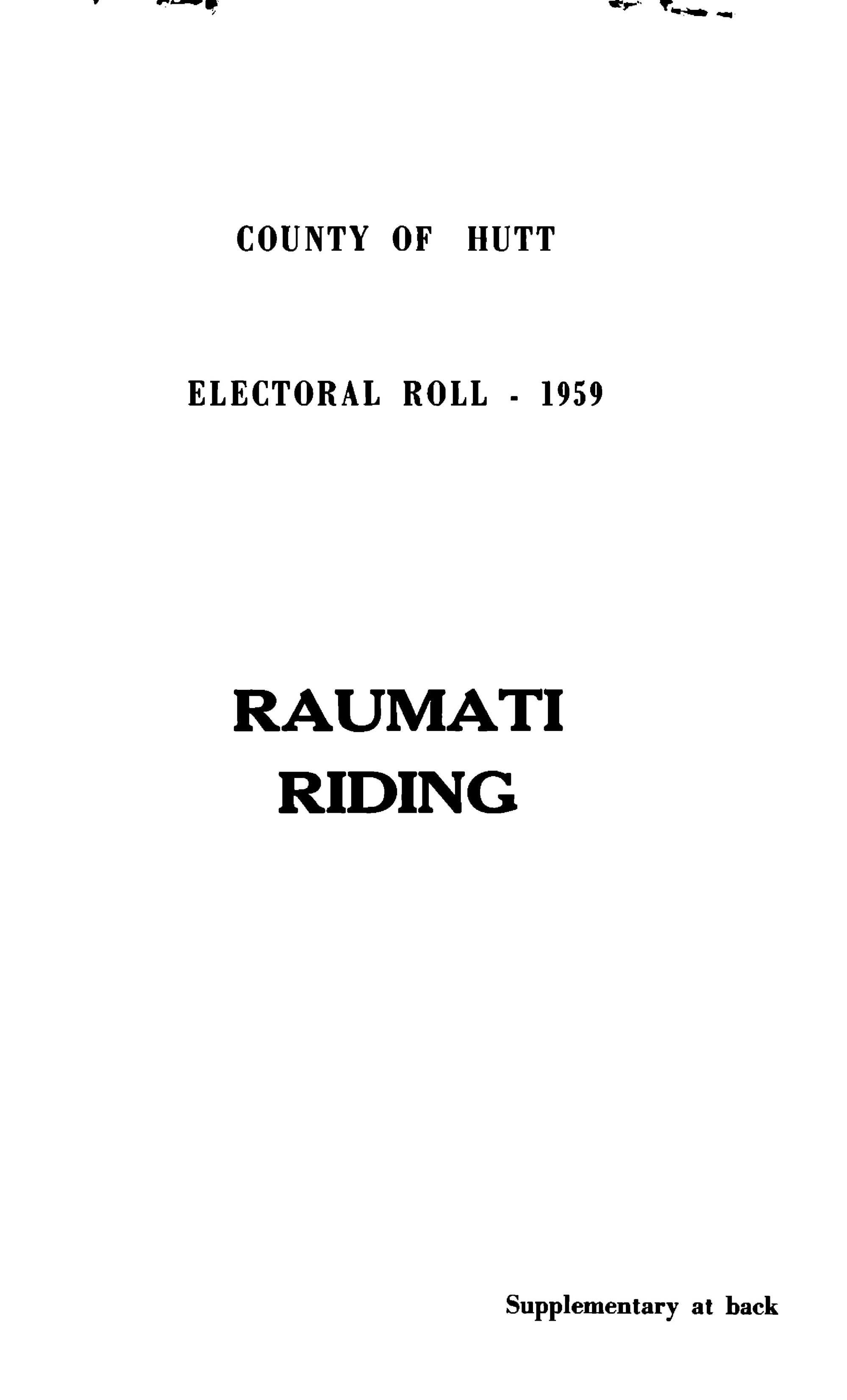 1959  County  of  Hutt  Electoral  Roll  Raumati  Riding