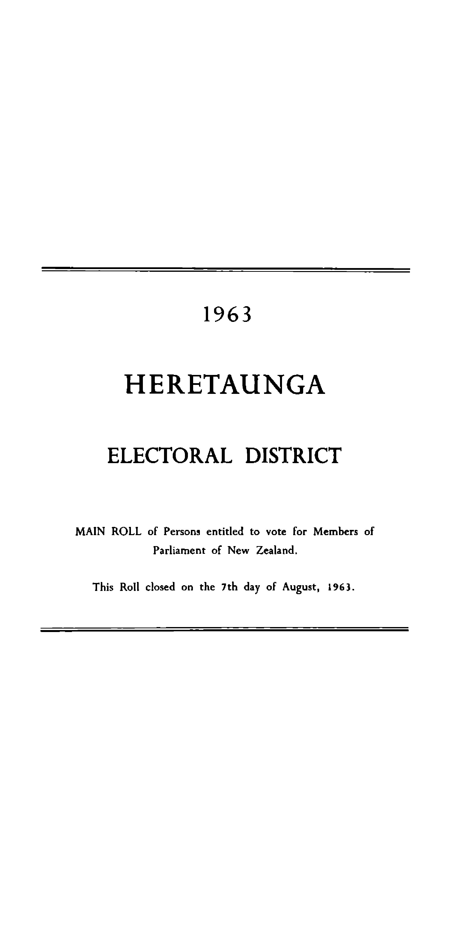 1963  Heretaunga  Electoral  District  Main  Roll