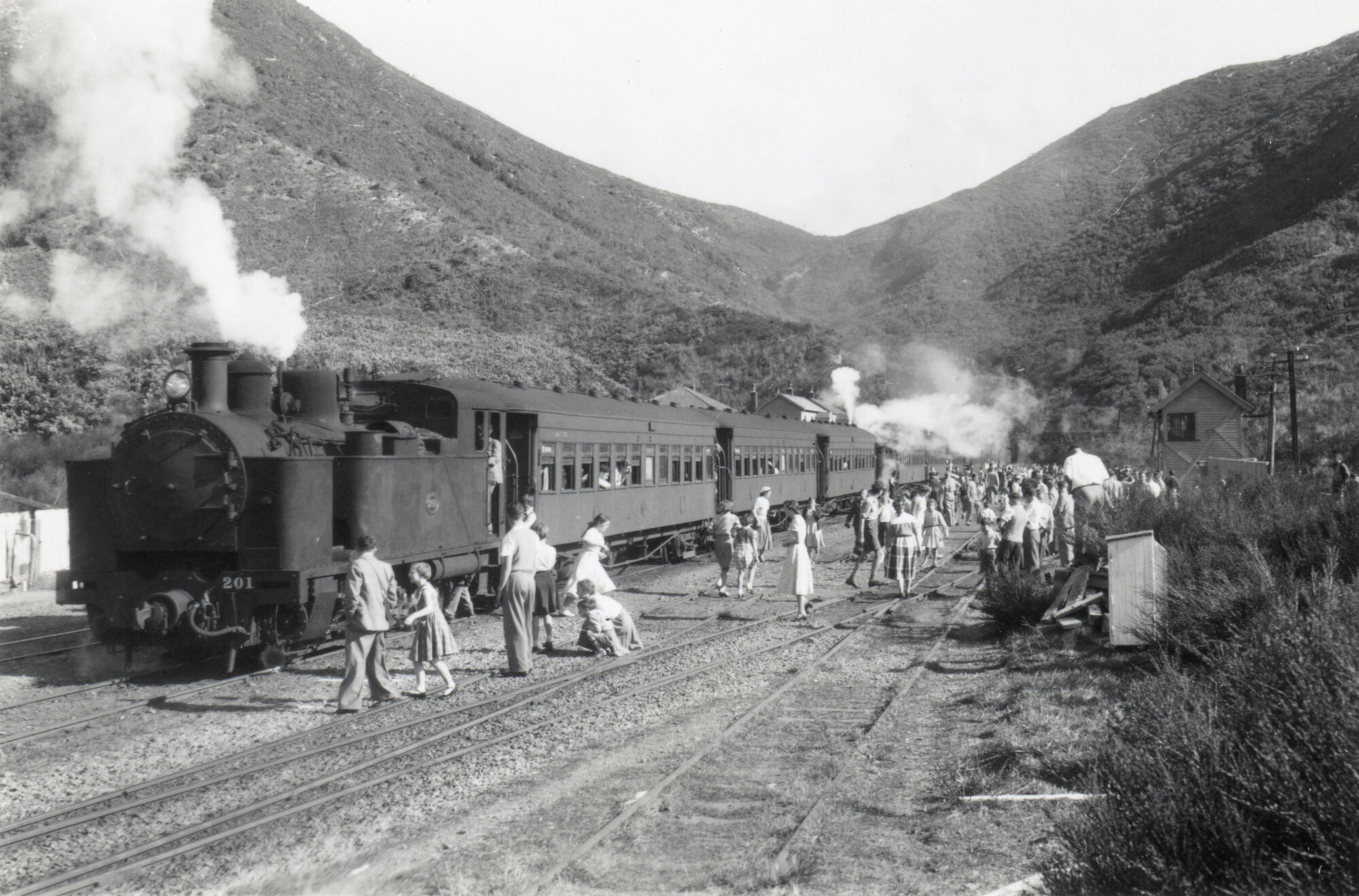 Summit station; one of the last train trips over the Rimutaka Incline, October 1955.