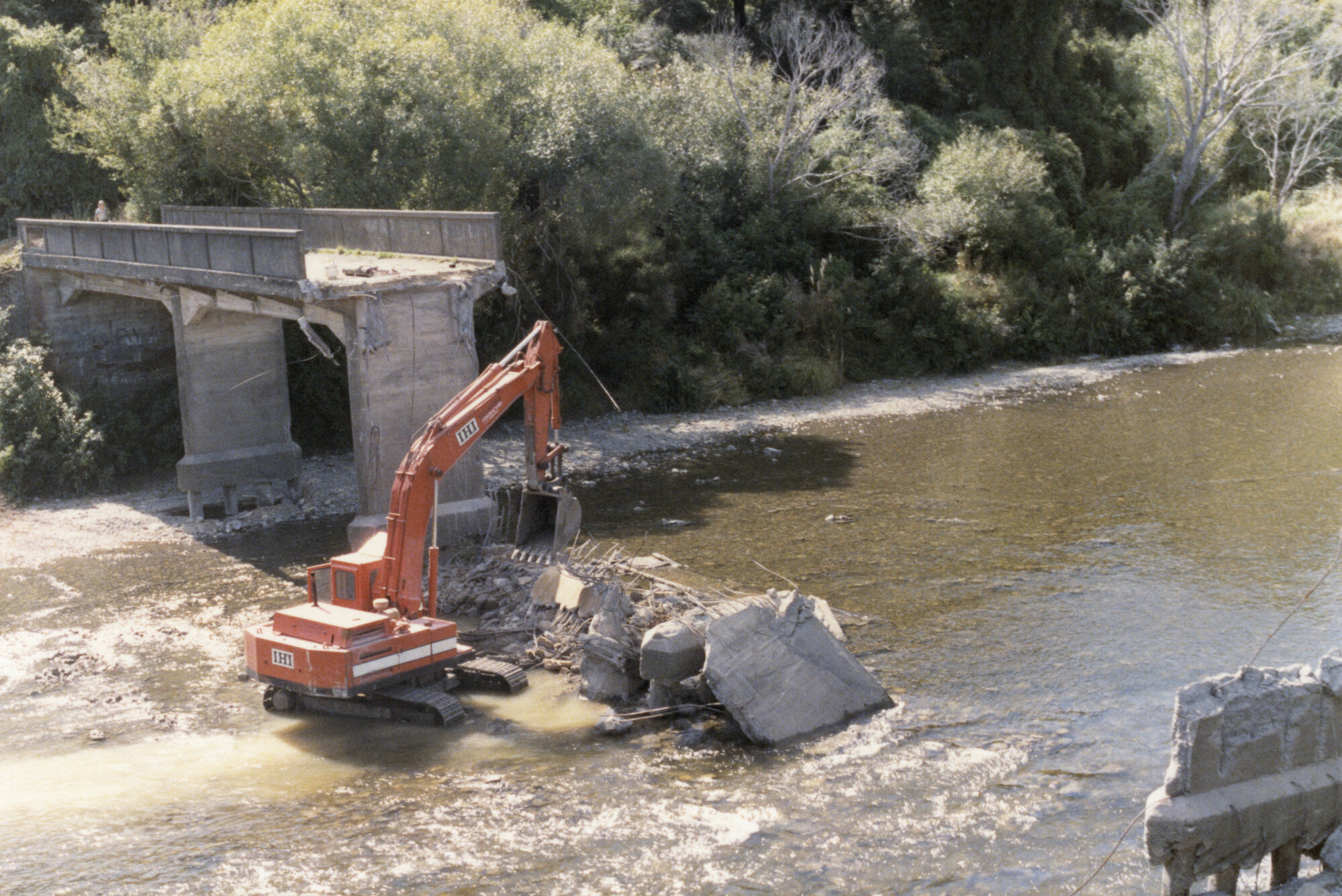 Moonshine bridge 1 being demolished; north end standing.