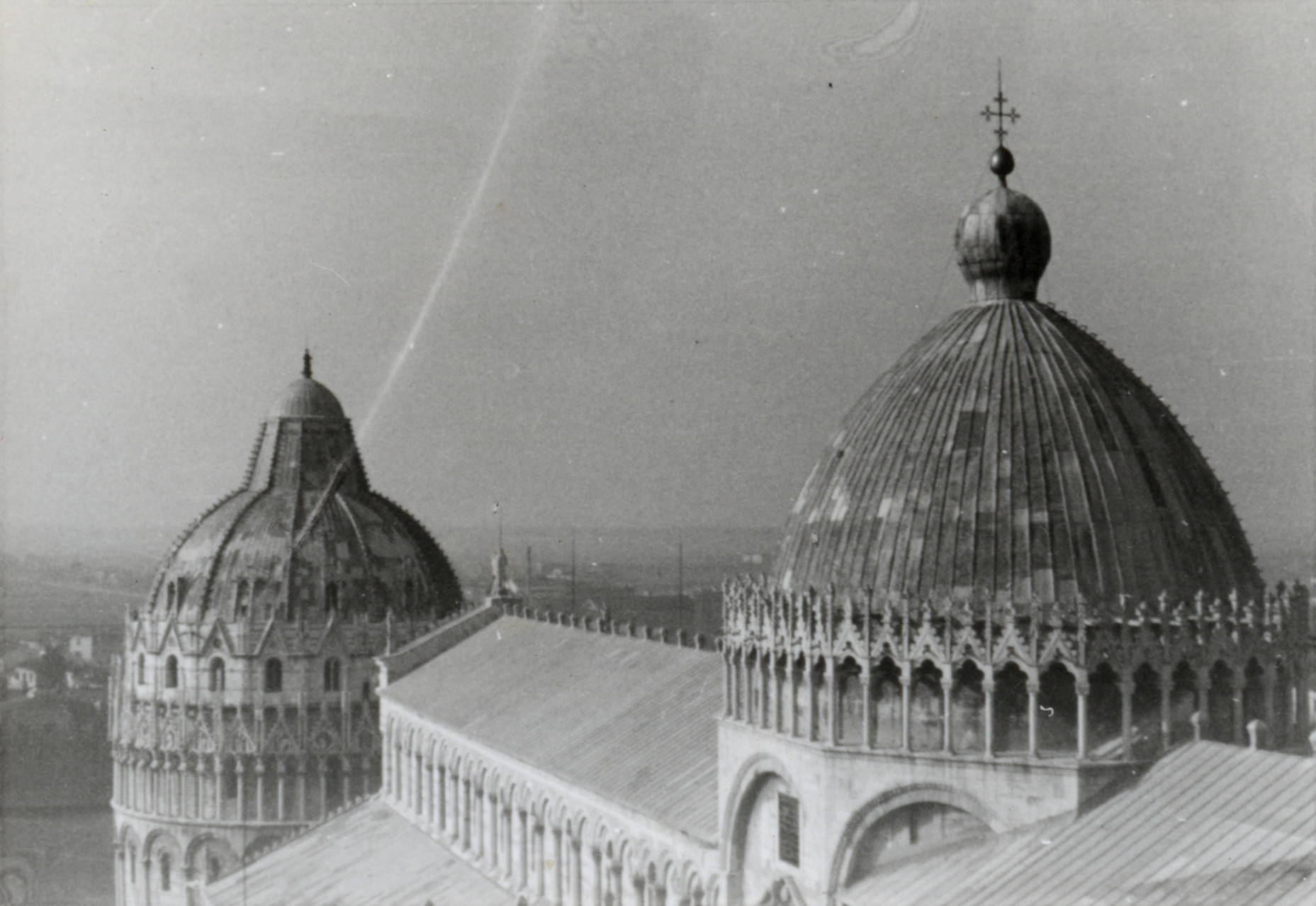 Military Service, World War II; Italy; Pisa; cathedral and baptistery from the Leaning Tower.