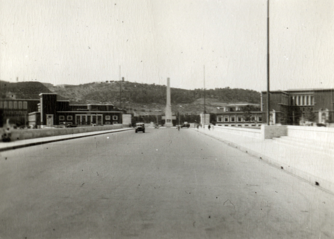Military Service, World War II; Italy; Rome; Stadio dei Cipressi; road (Viale del Foro Italico) to the stadium.