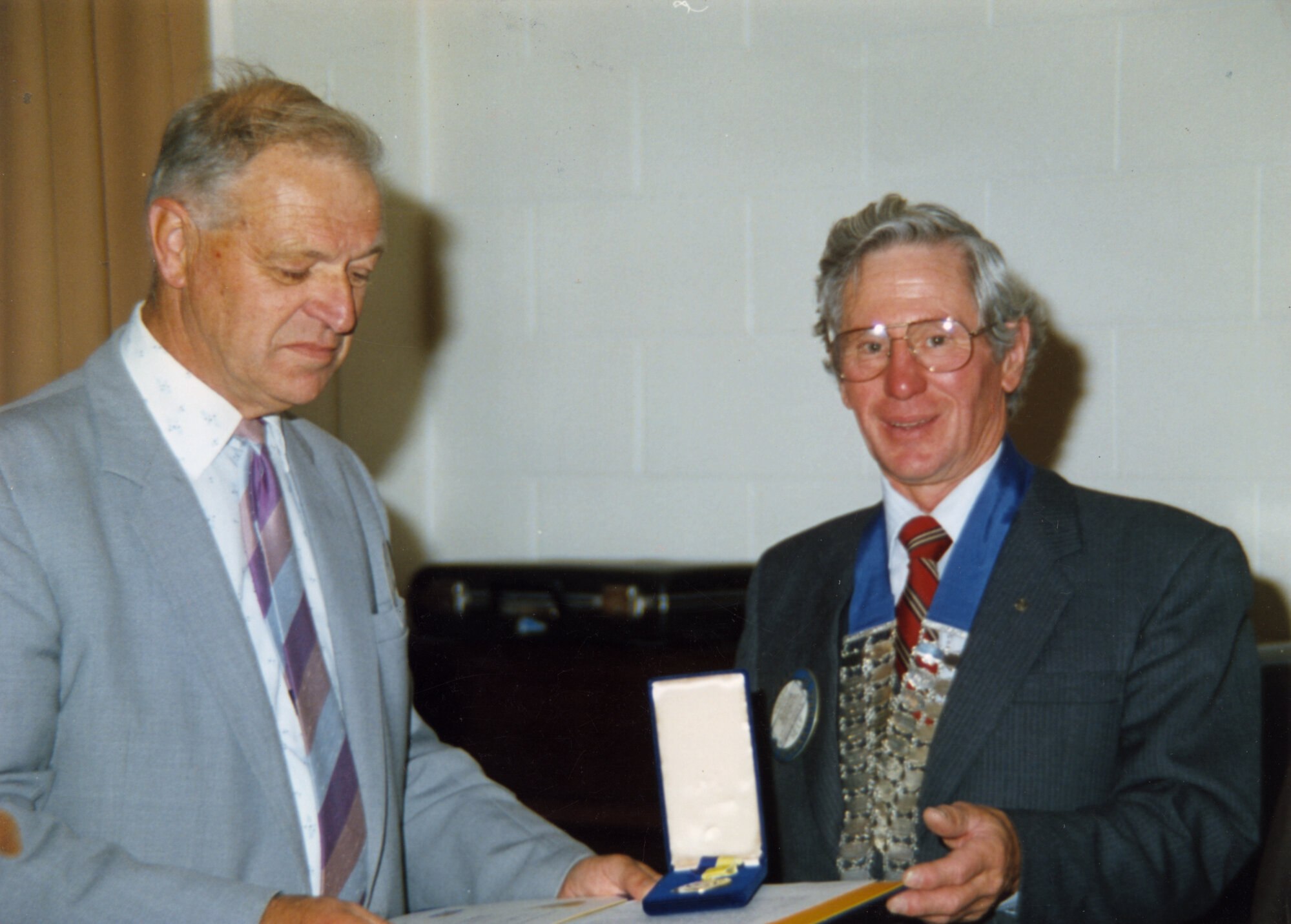 Eric Wood collection; Rotary; president 1991-1992; Doug Ormrod, former deputy mayor and contractor, right