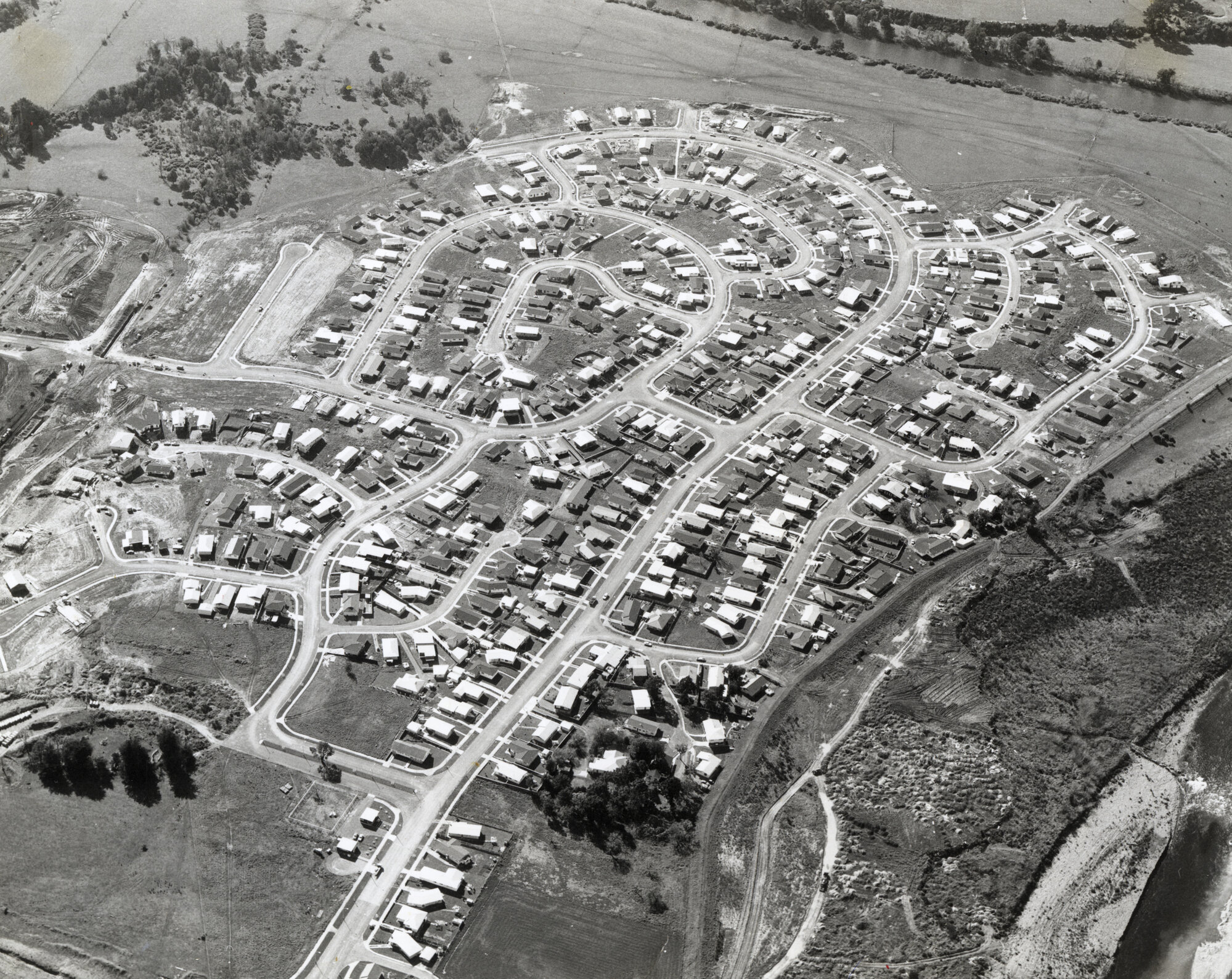 Aerial view, Totara Park, 1974, looking north-east.