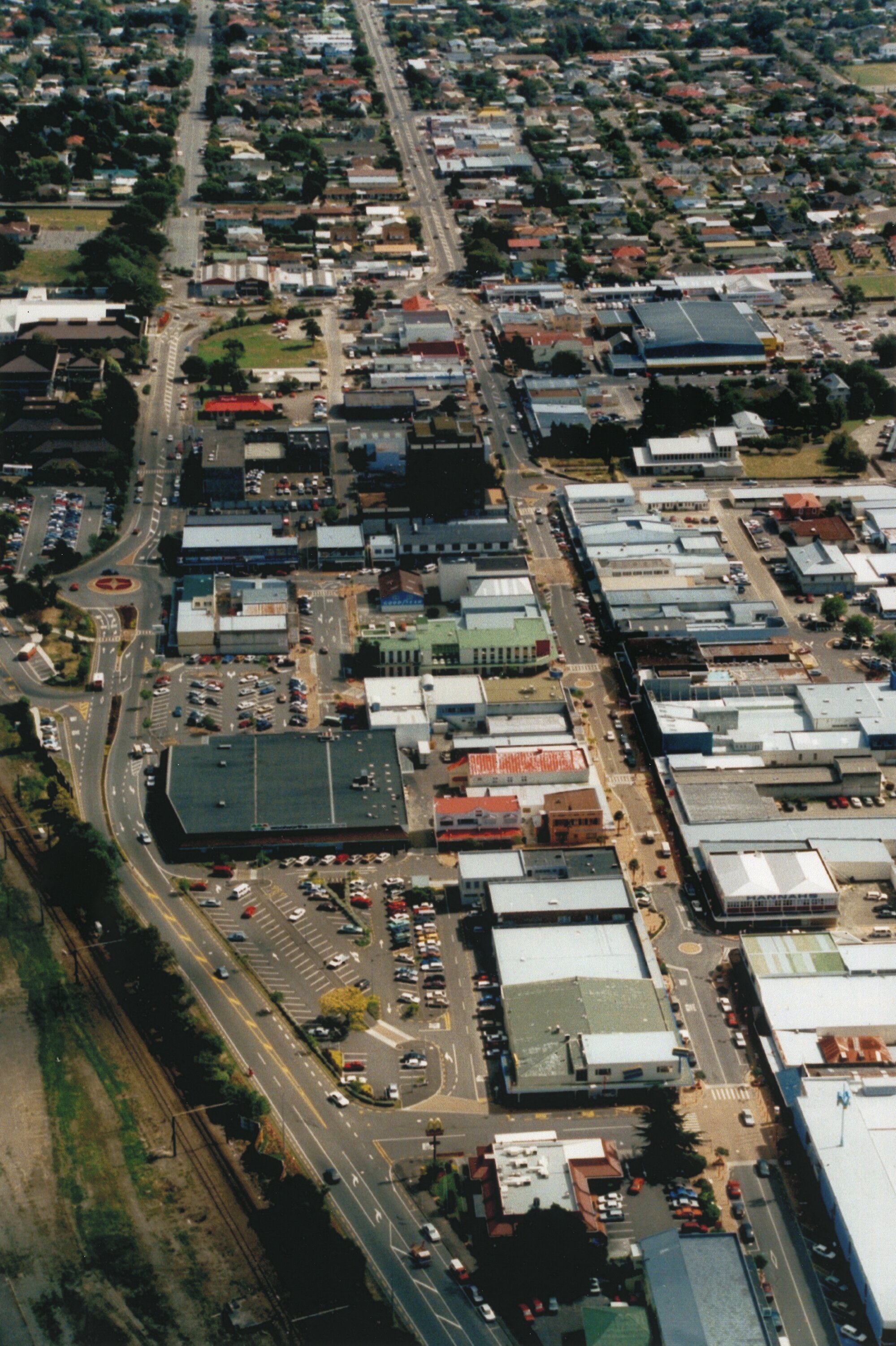 Aerial view 1996 approx; Main Street and Fergusson Drive, looking west; Wakefield Street and beyond.