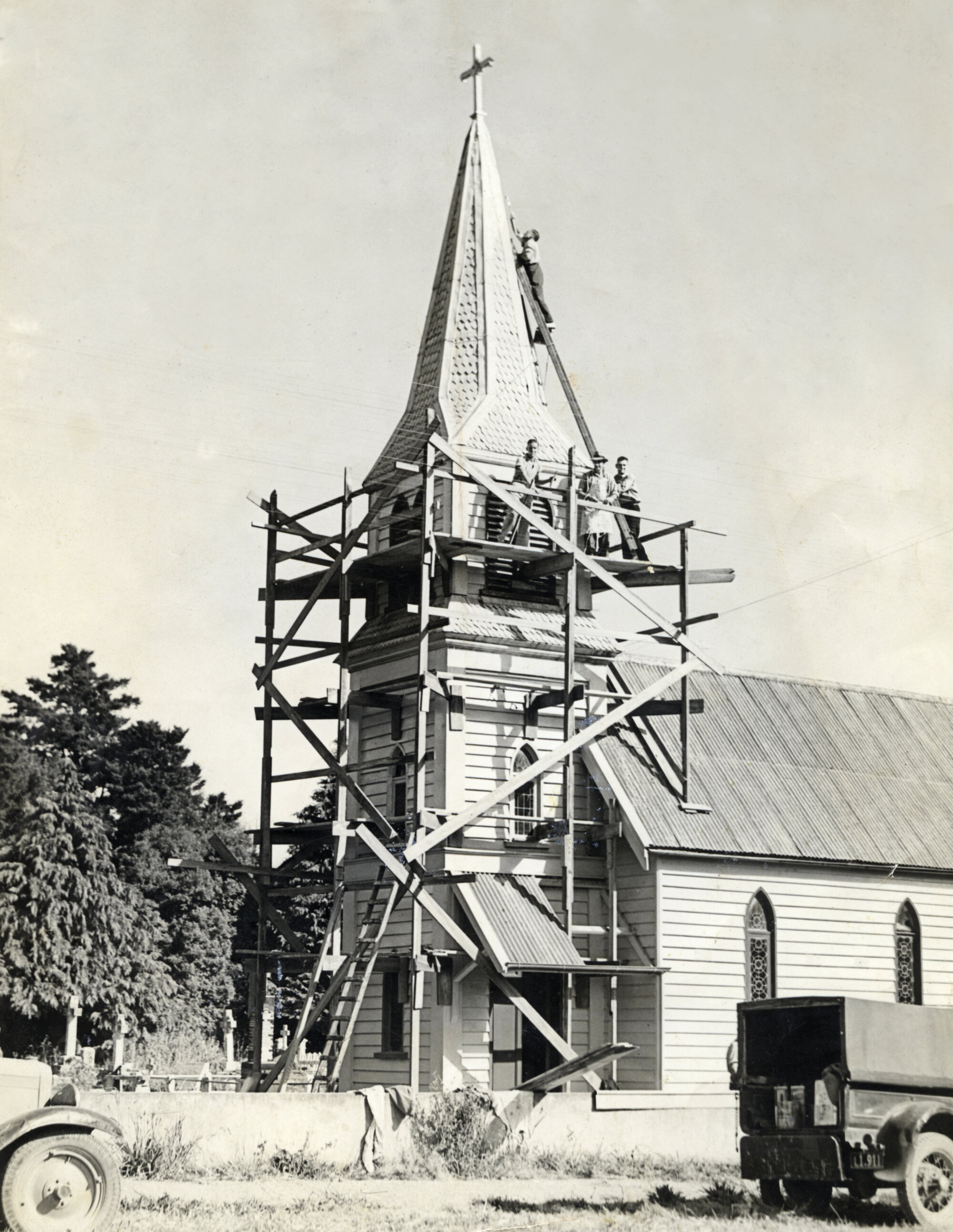St Joseph's Catholic Church of 1864, Pine Avenue; final re-paint.