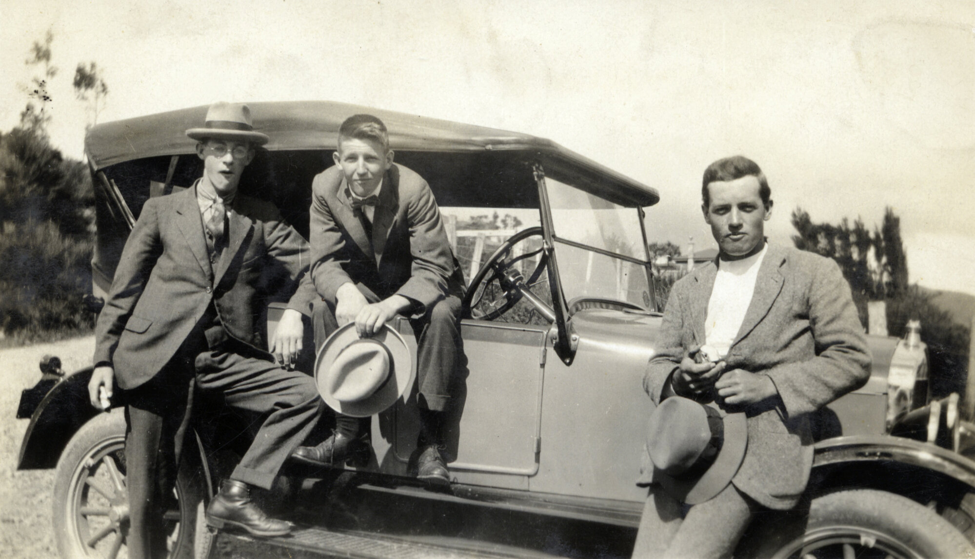 Hector and Jim Hazelwood, Hector Poulson with a Ford Model T Car; Circa 1920s