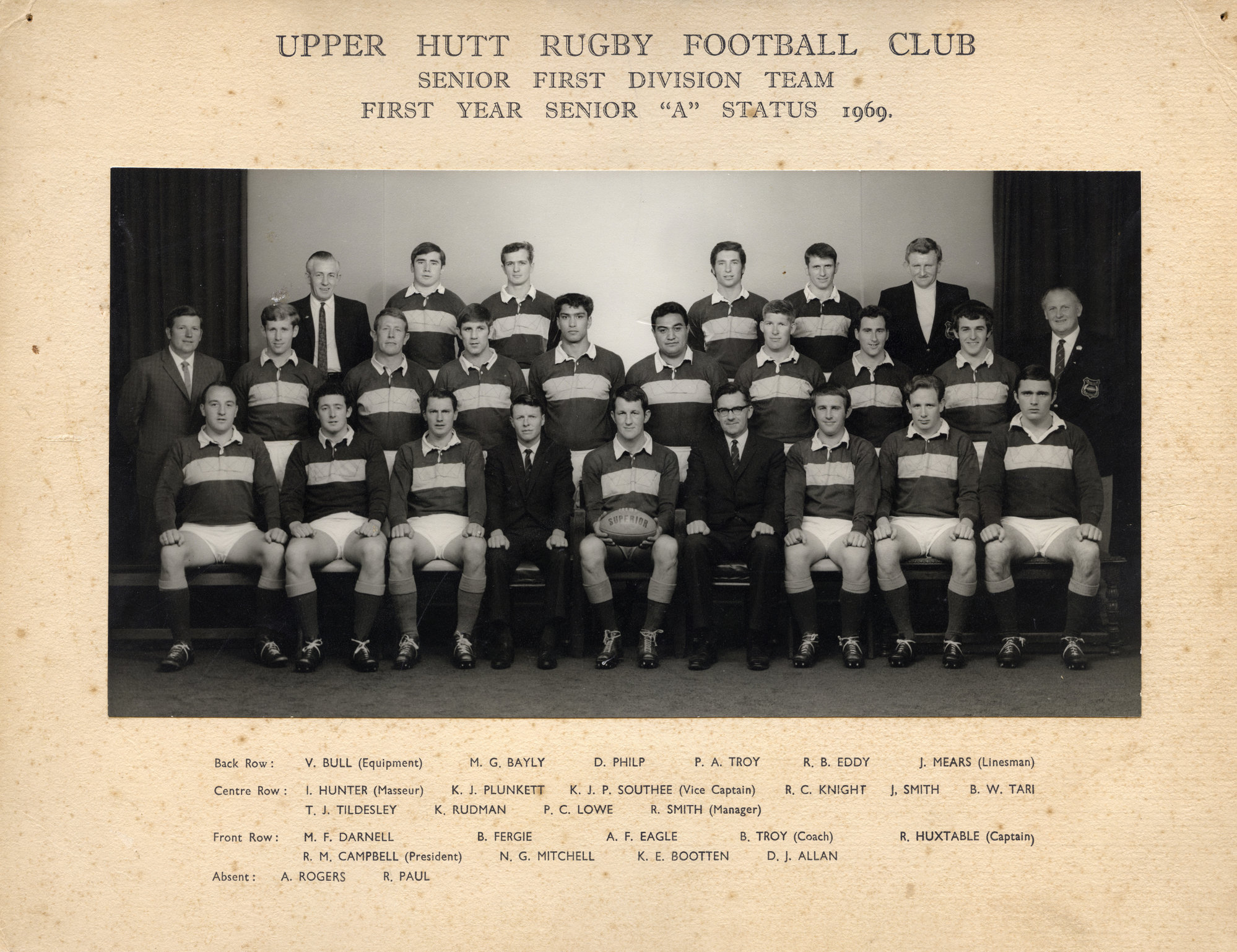 Upper Hutt Rugby Football Club 1969 Senior First Division