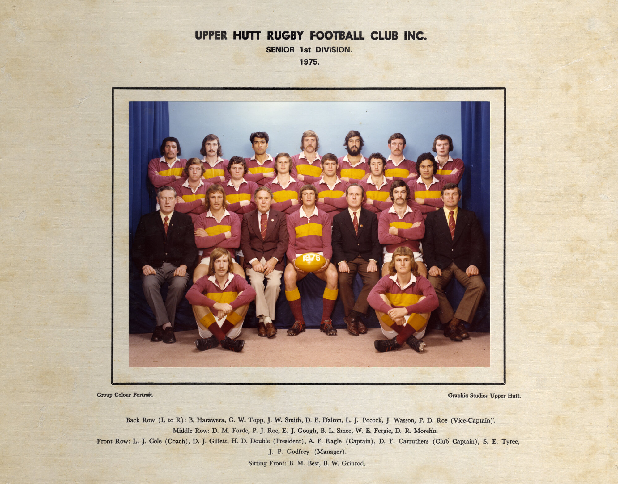 Upper Hutt Rugby Football Club 1975 Senior 1st Division