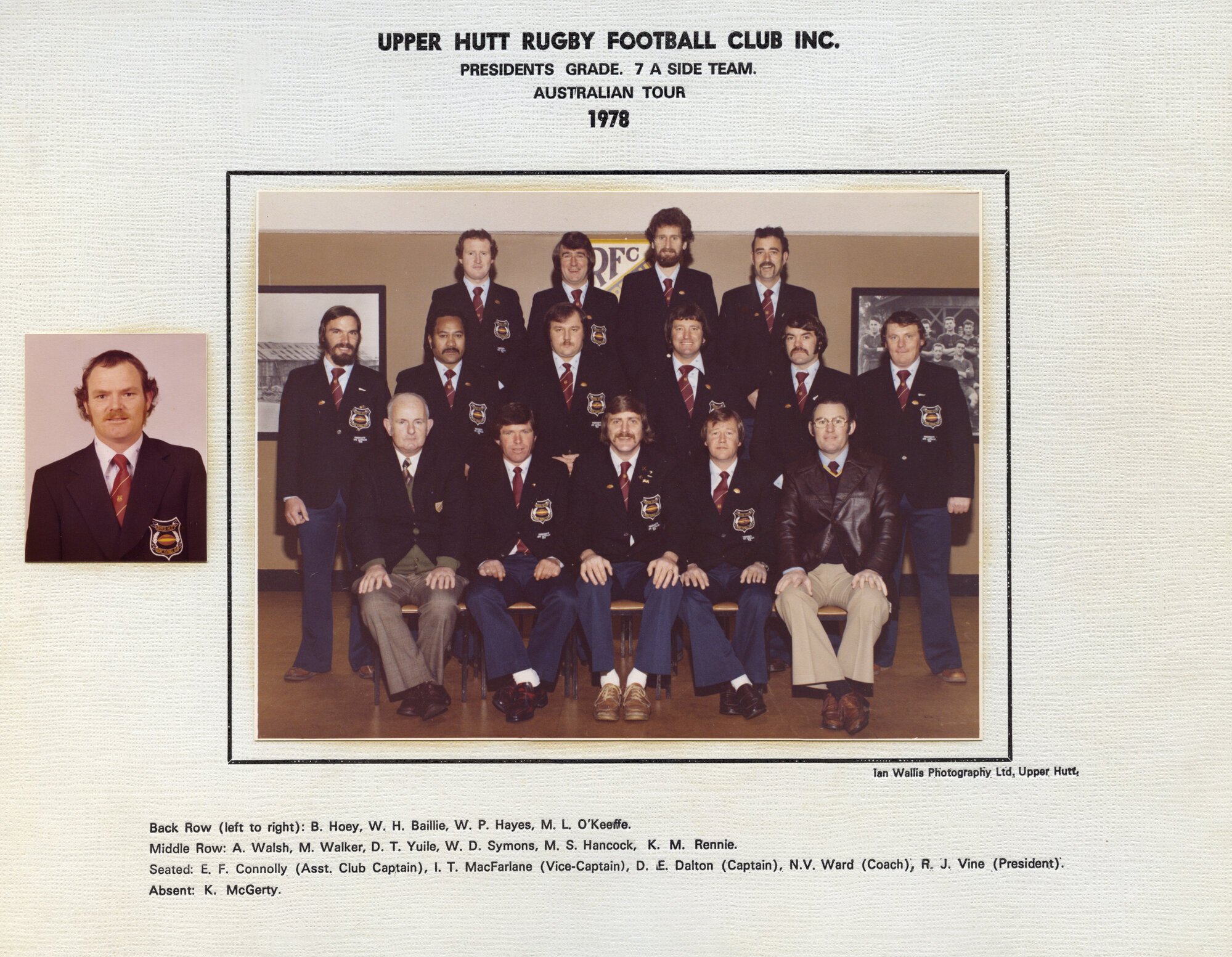 Upper Hutt Rugby Football Club 1978 Presidents Grade 7 A Side Australian Tour
