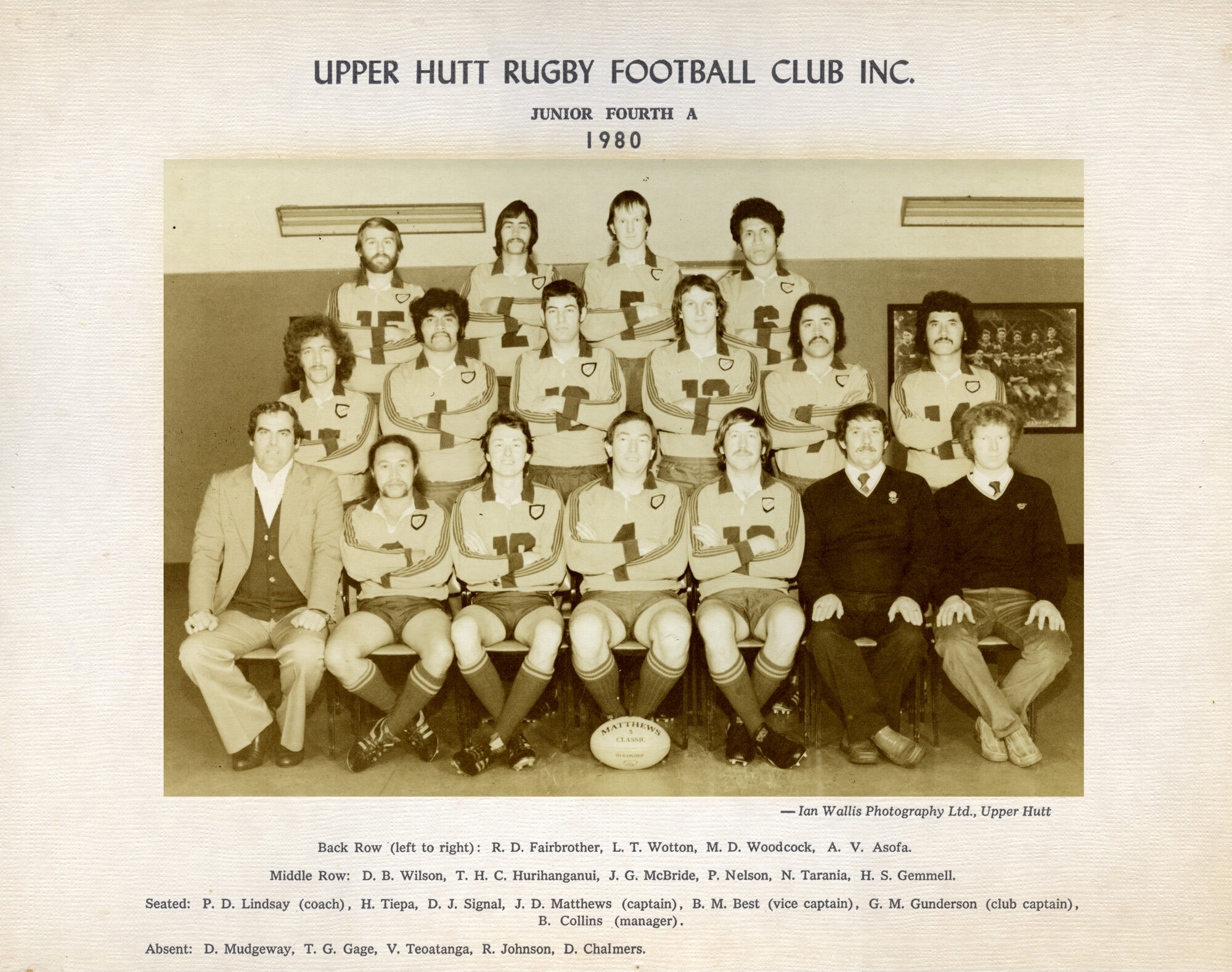 Upper Hutt Rugby Football Club 1980 Junior Fourth A