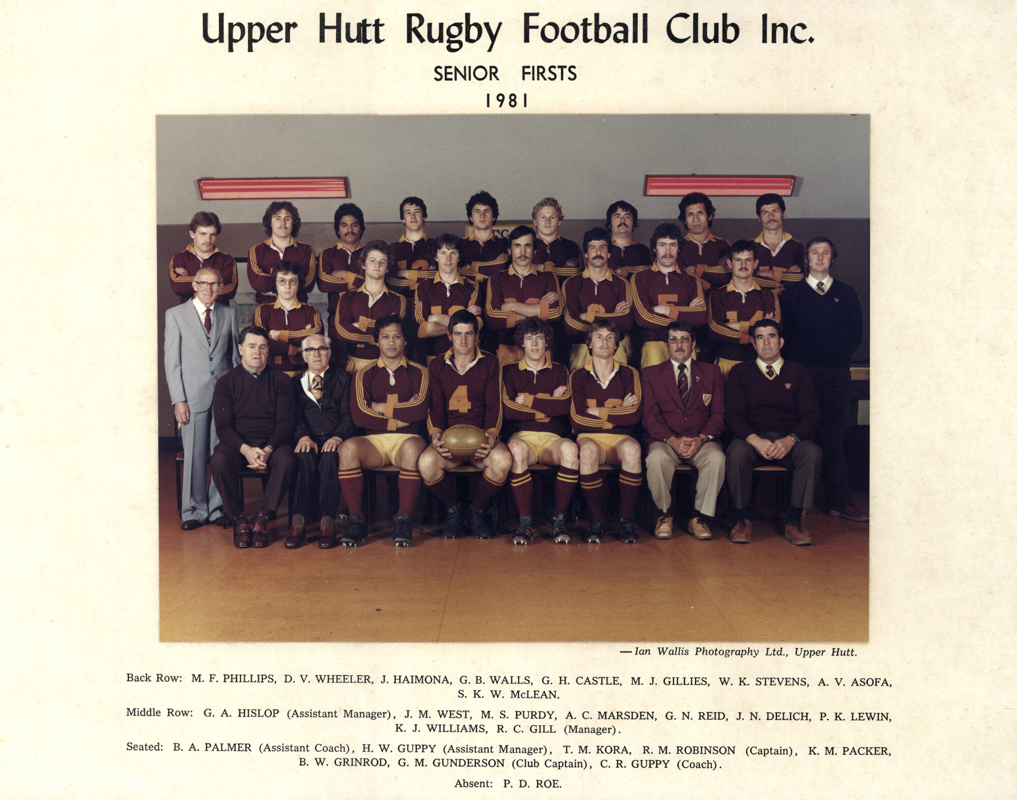 Upper Hutt Rugby Football Club 1981 Senior Firsts