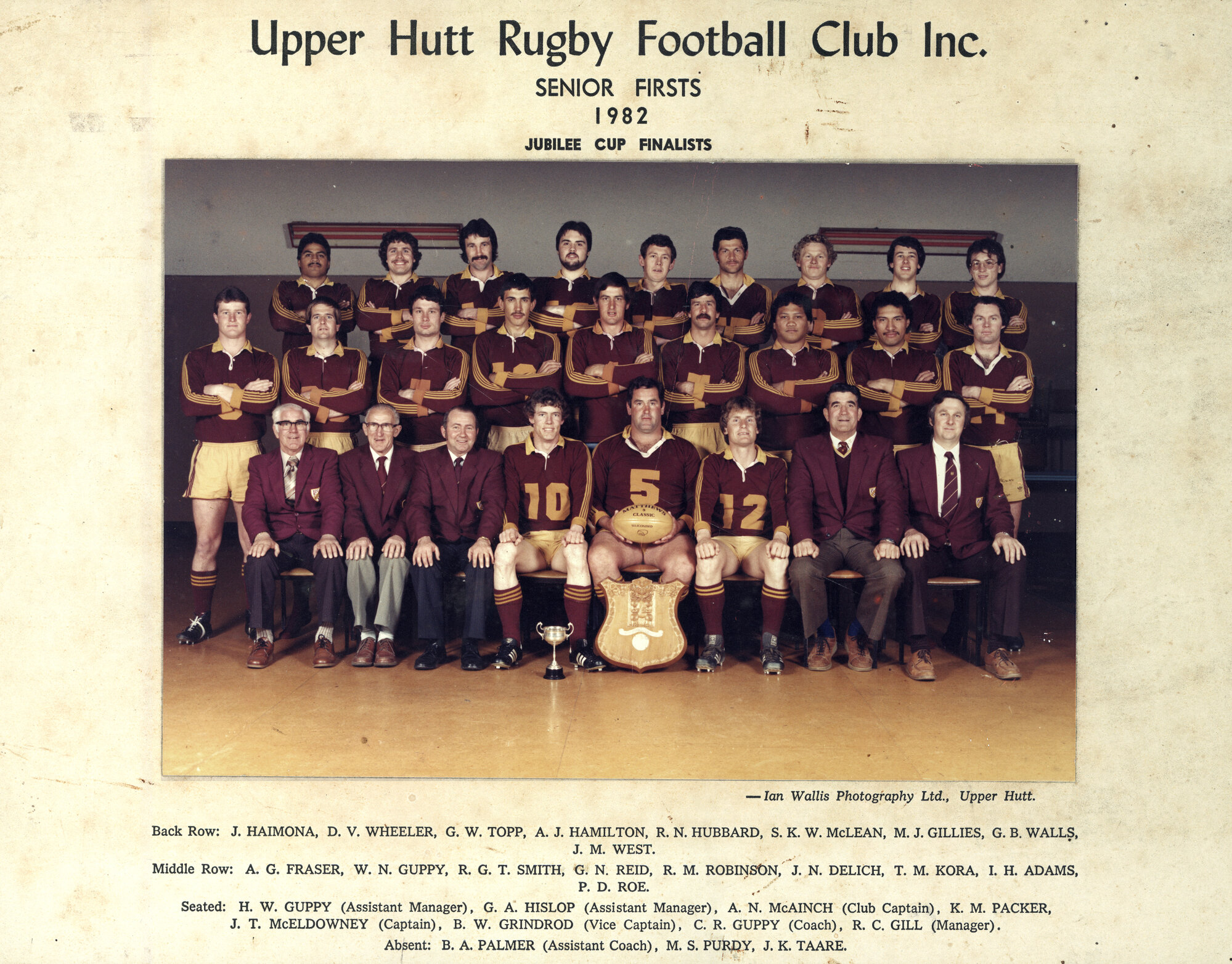 Upper Hutt Rugby Football Club 1982 Senior Firsts