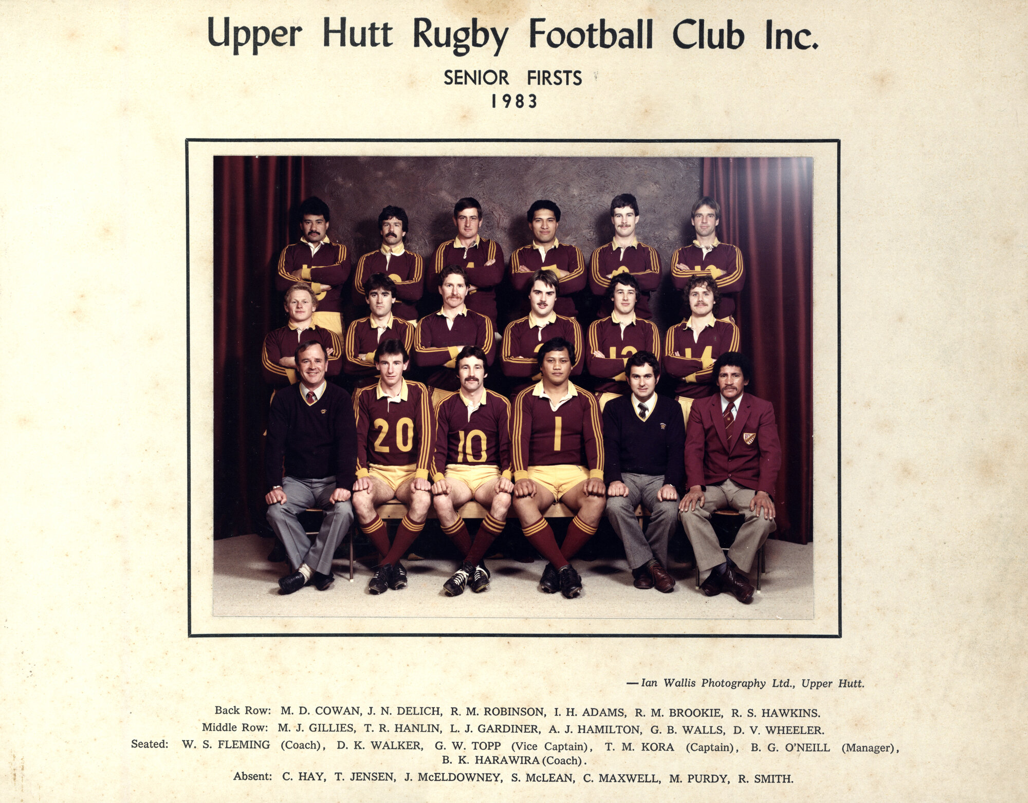 Upper Hutt Rugby Football Club 1983 Senior Firsts
