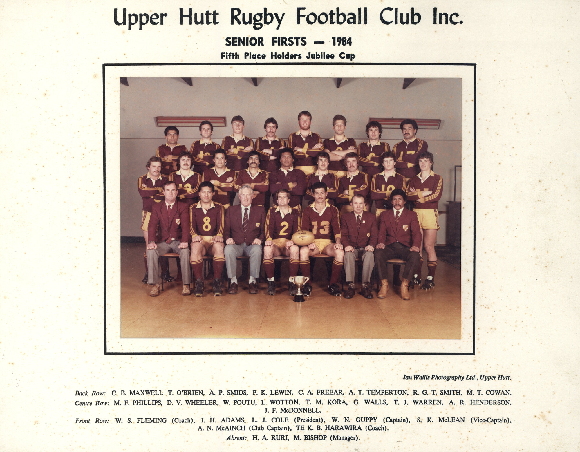 Upper Hutt Rugby Football Club 1984 Senior Firsts