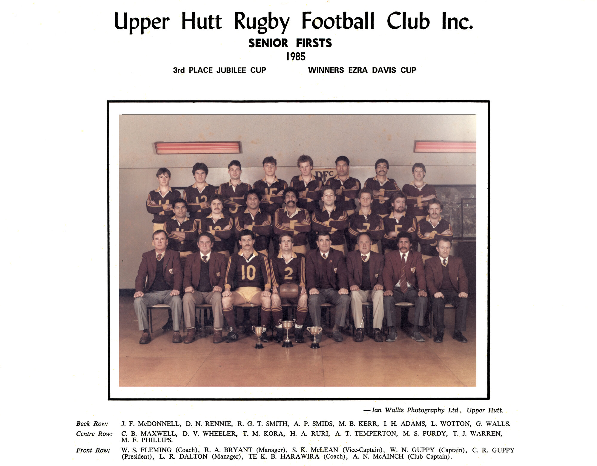 Upper Hutt Rugby Football Club 1985 Senior Firsts