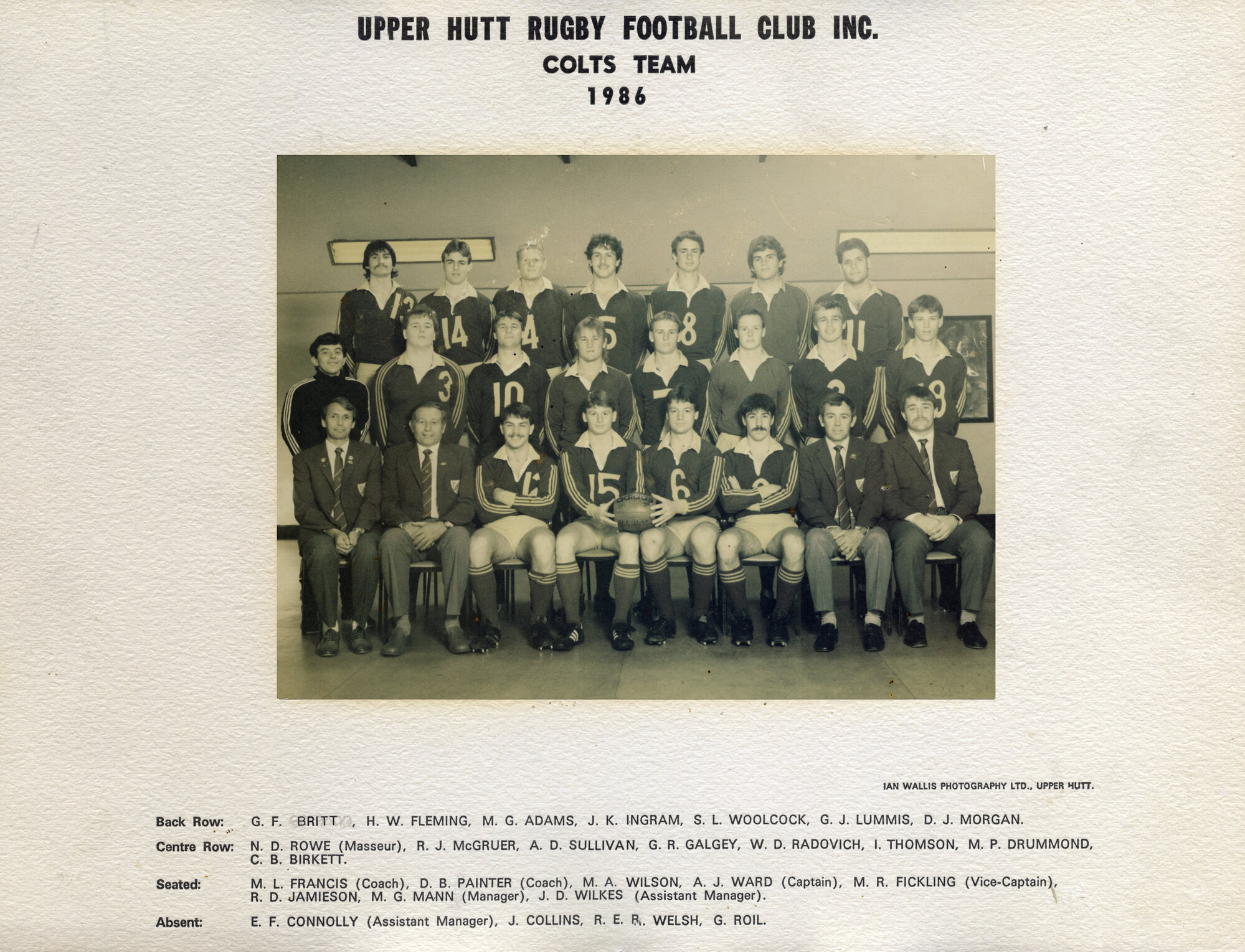 Upper Hutt Rugby Football Club 1986 Colts