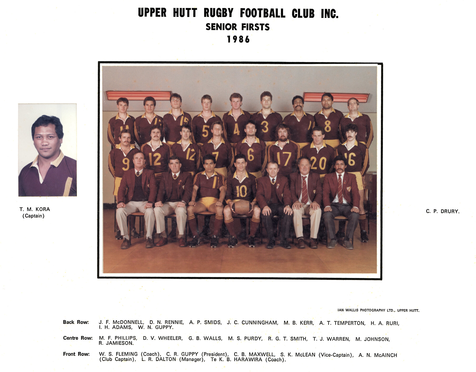 Upper Hutt Rugby Football Club 1986 Senior Firsts