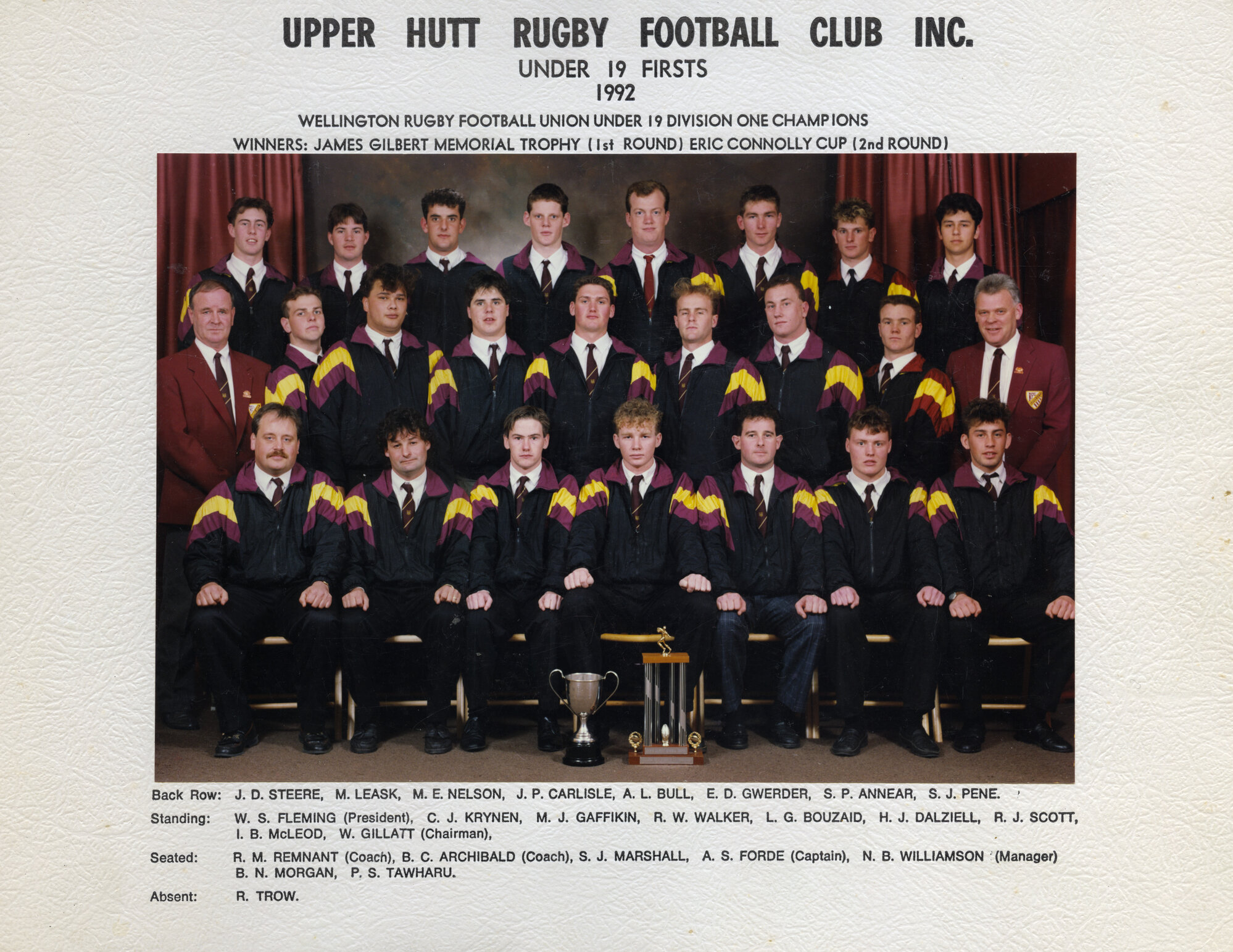 Upper Hutt Rugby Football Club 1992 Under 19 Firsts