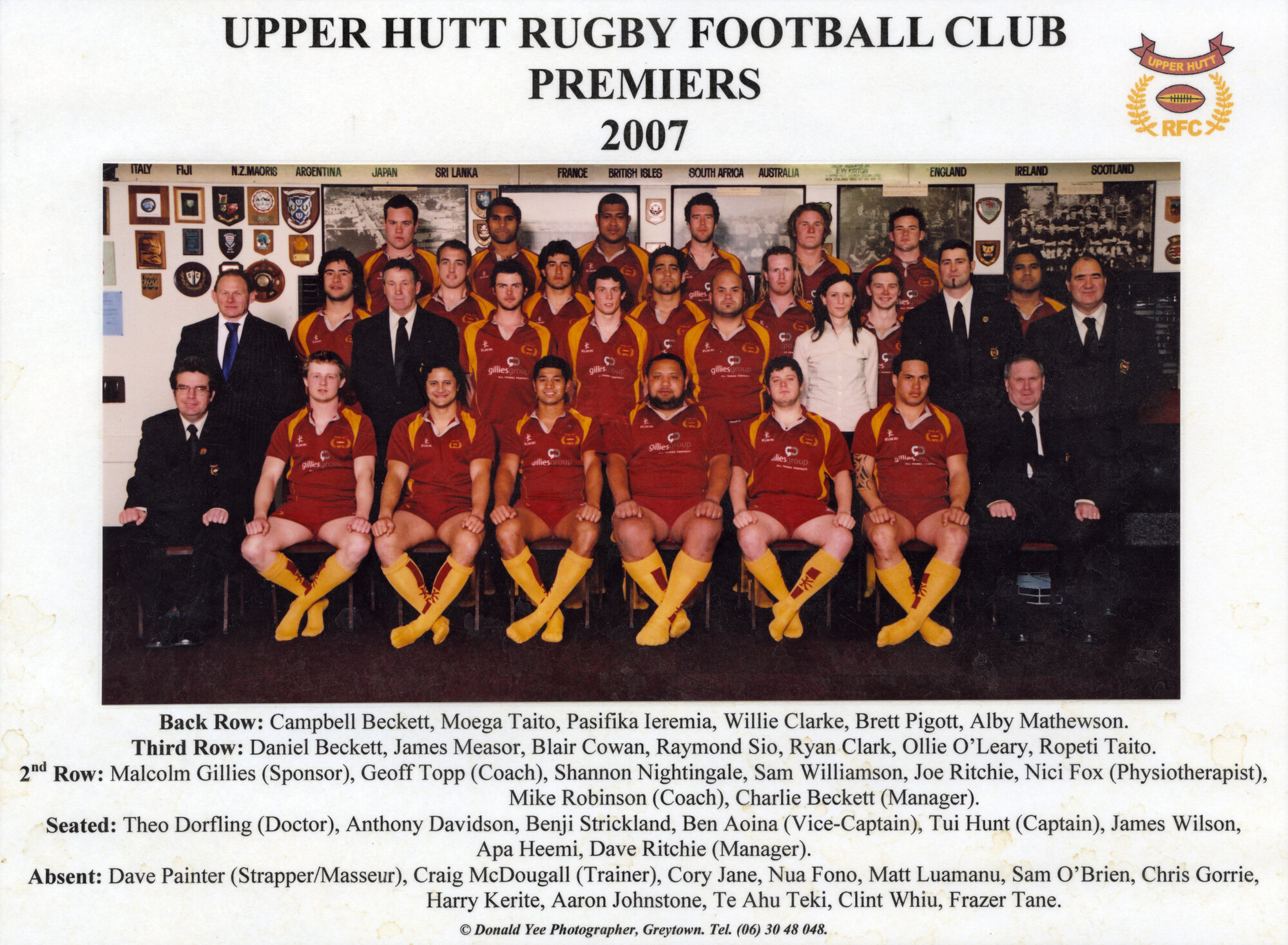 Upper Hutt Rugby Football Club 2007 Premiers