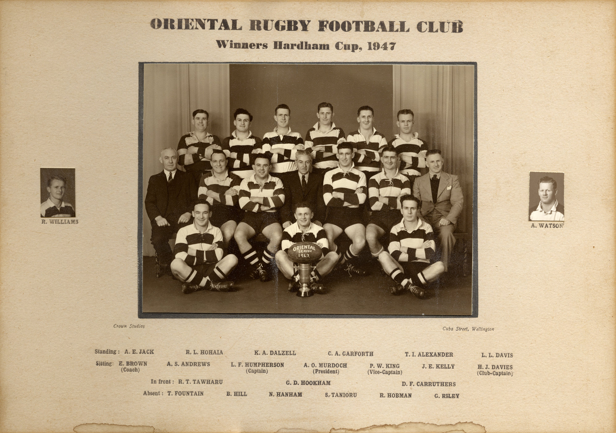 Upper Hutt Rugby Football Club; Oriental RFC 1947 Winners Hardham Cup
