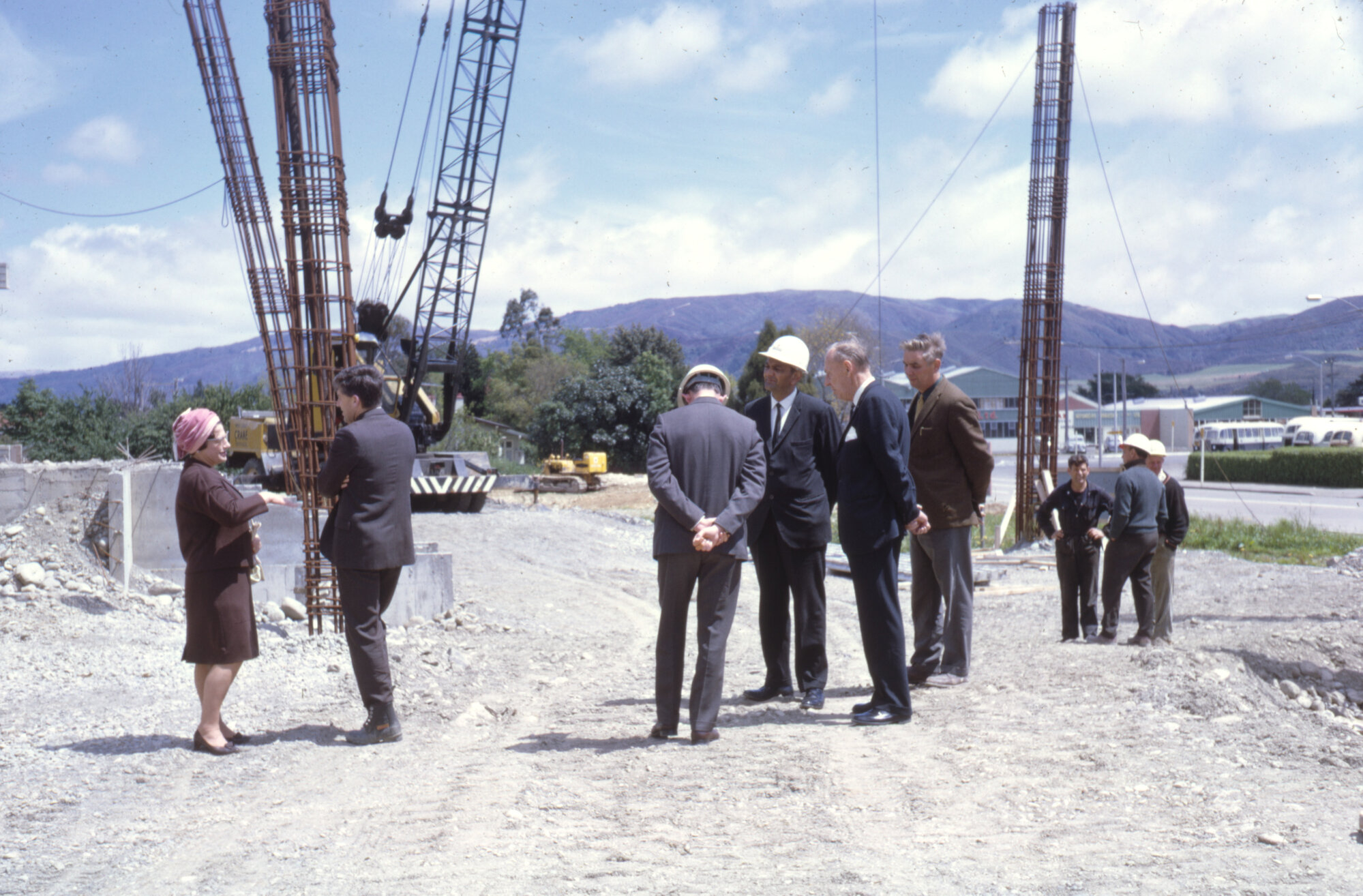 Civic Centre site 1968-11-05 1; mayor George Thomas fifth from left; deputy Doris Nicholson at left.