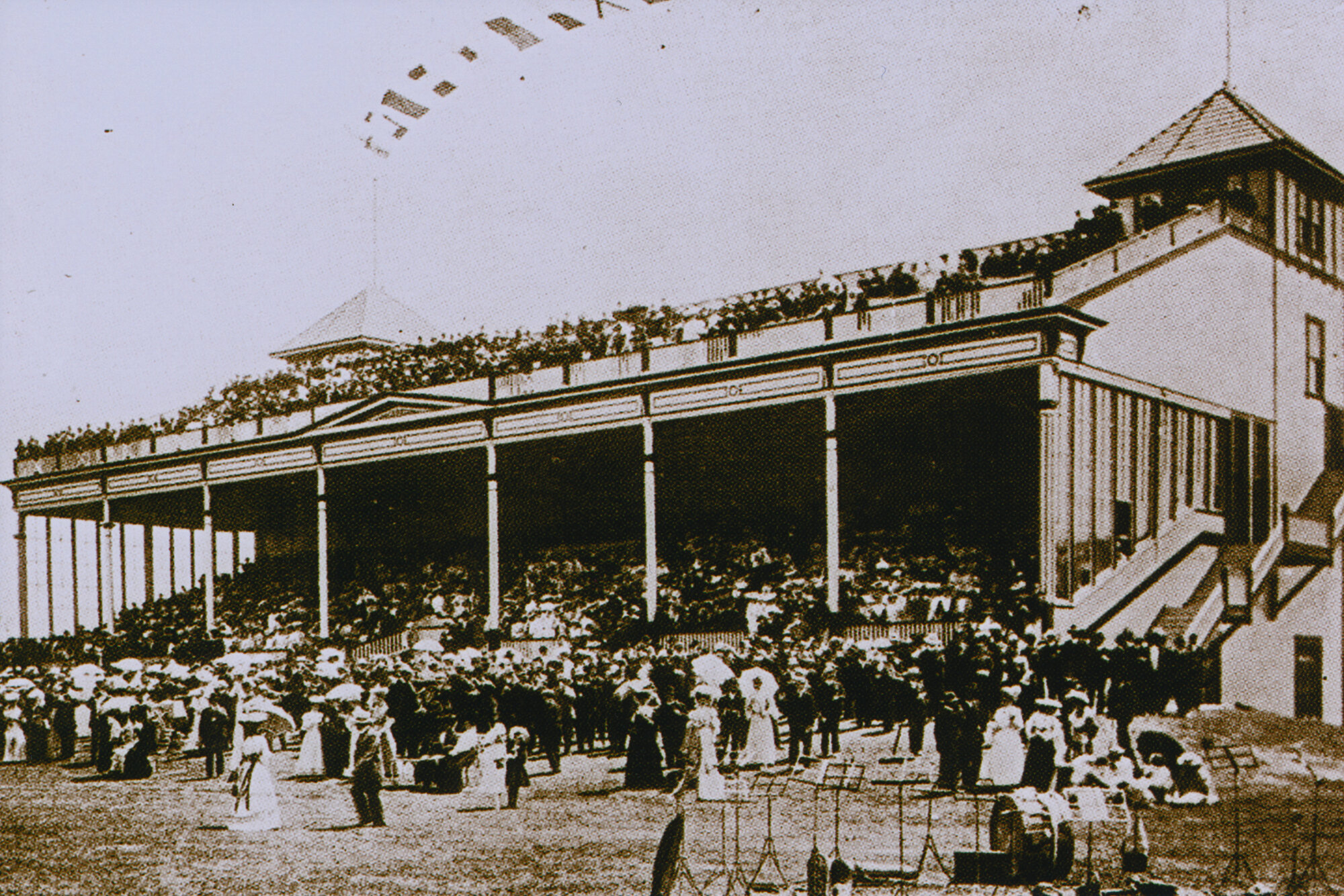 Trentham Racecourse grandstand; first day of racing at this venue. 