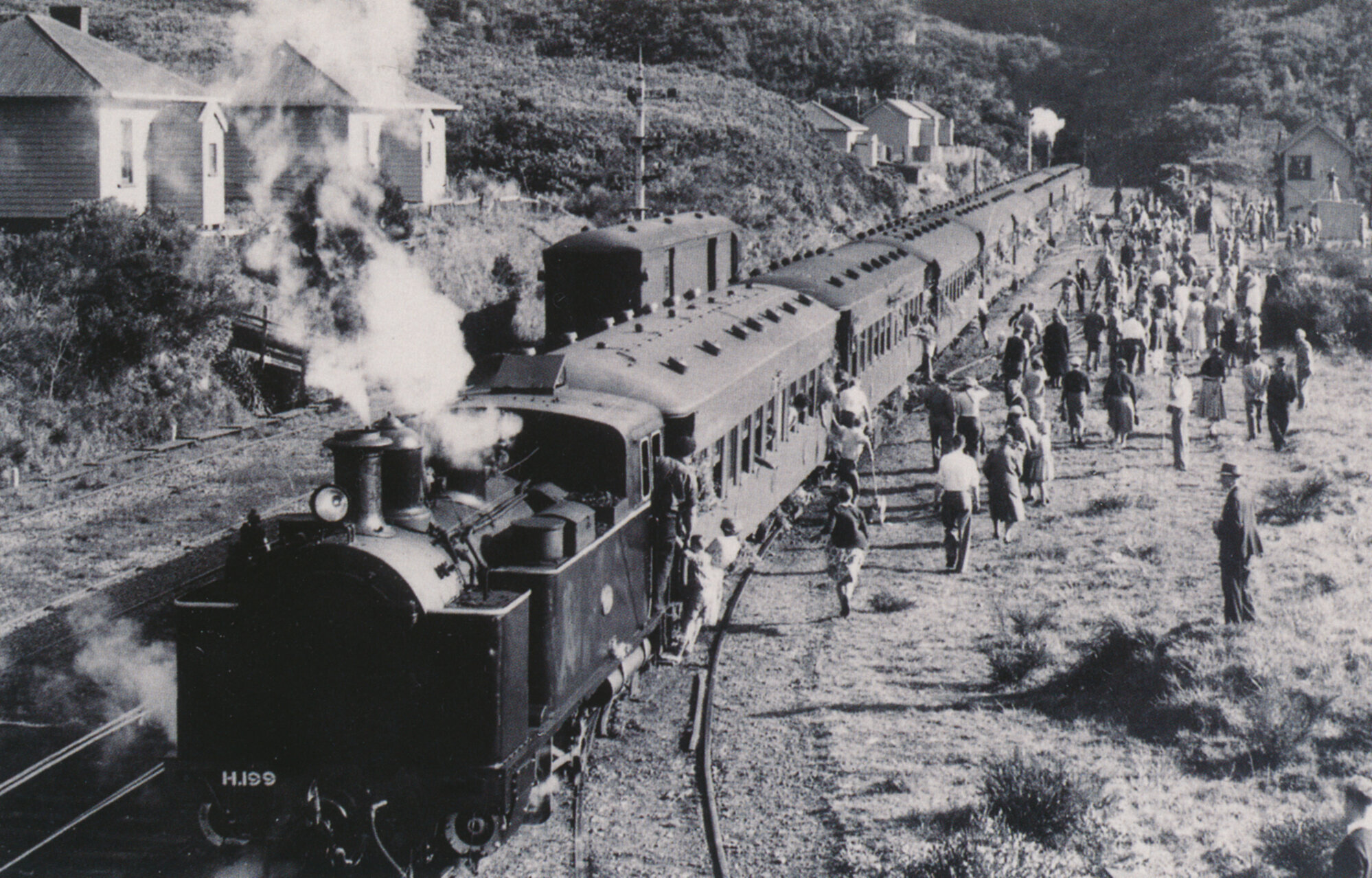 Summit station; second-to-last train to ascend the Rimutaka Incline, 29 October 1955.