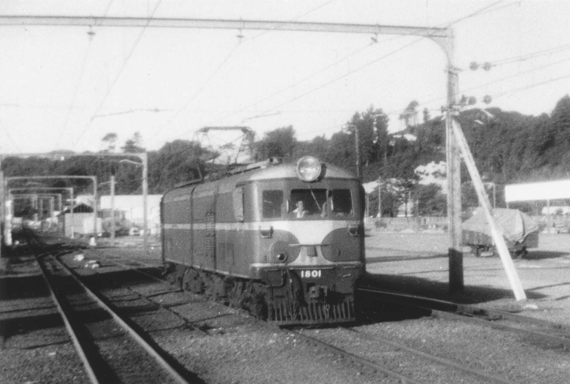 Ew-class electric locomotive No. 1801 at Upper Hutt; c.1978. 