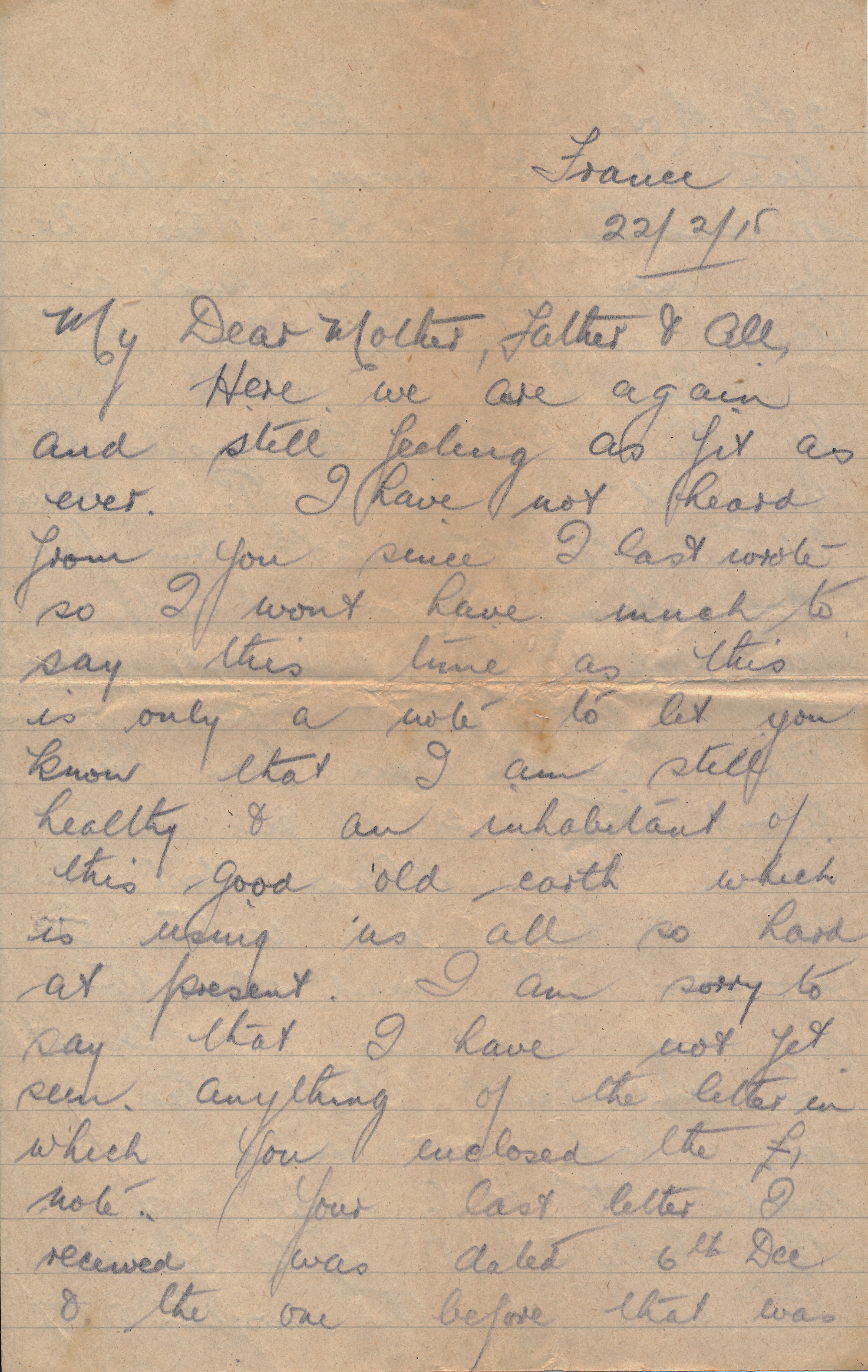 Christie Letter 22 February 1918