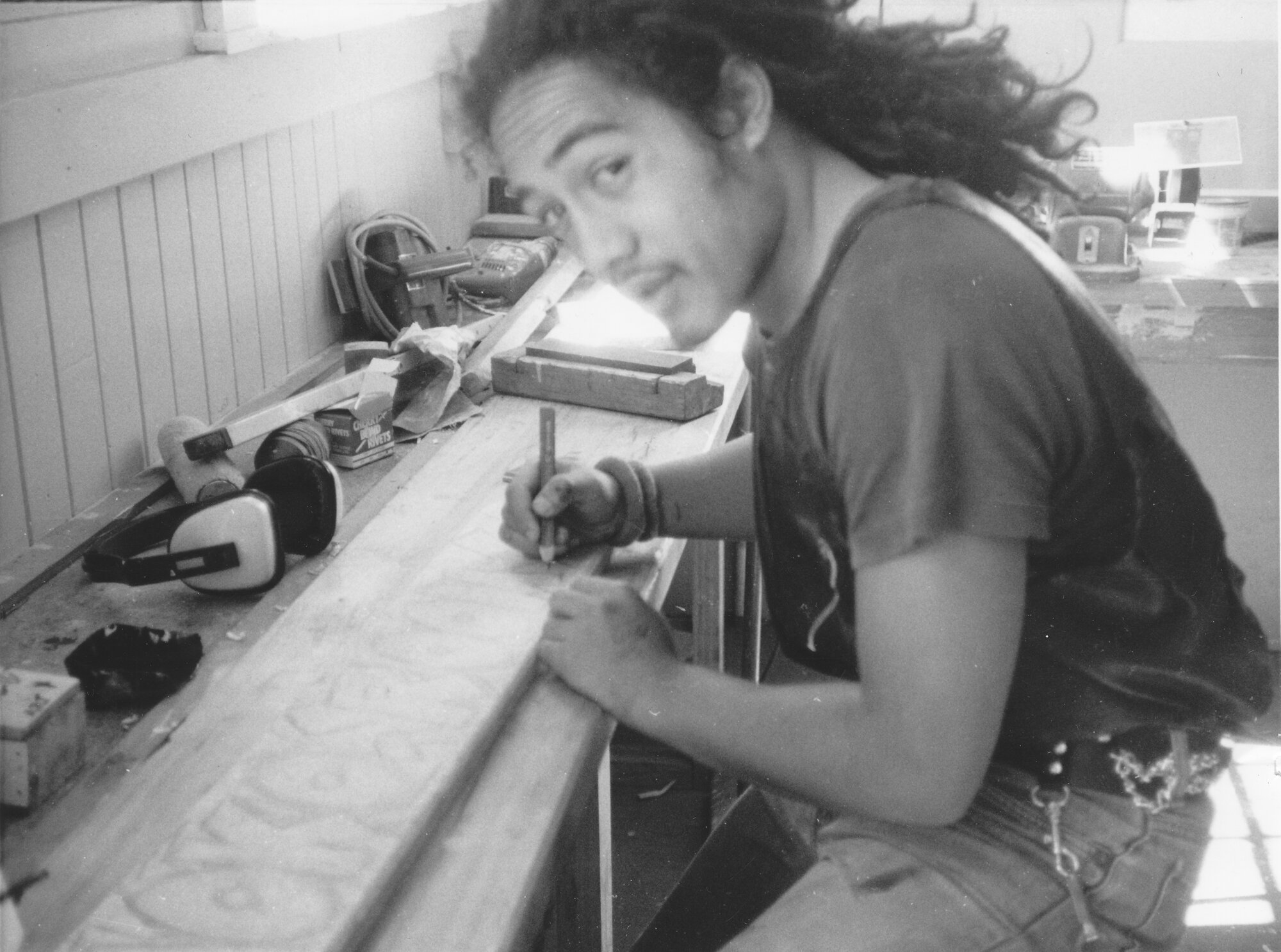 Aaron Tamihana tries signwriting at a Salvation-Army-run work-skills centre in tha Mangaroa Valley.