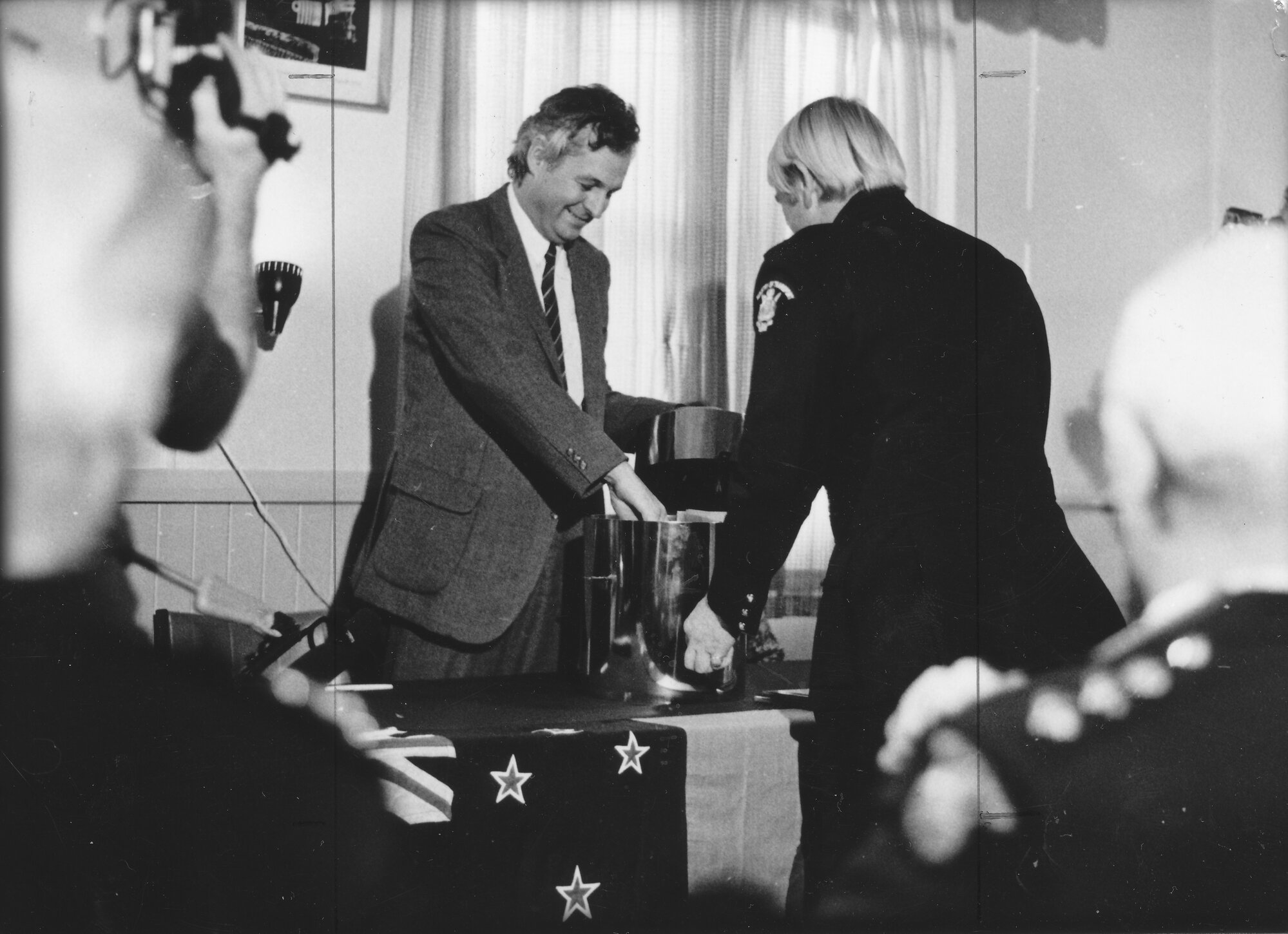 Traffic Officers Training College; time capsule being filled by Bill Jeffries before being sealed by commandant Dave Walter.