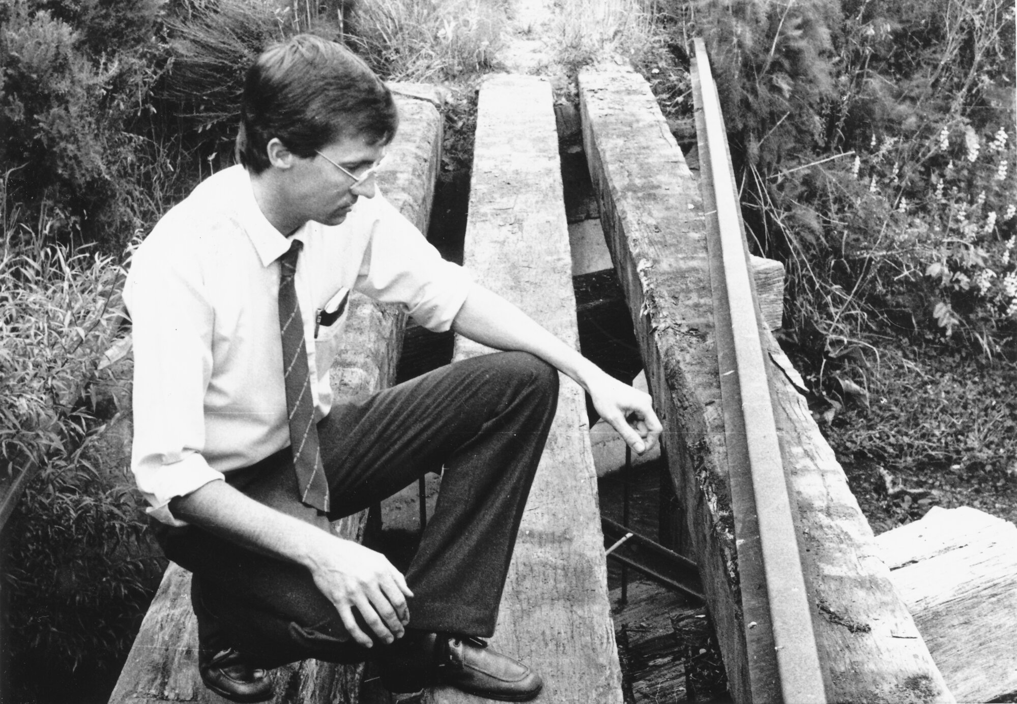 Silver Stream Railway; 30 sleepers stolen: traffic manager Bill Prebble at the scene.