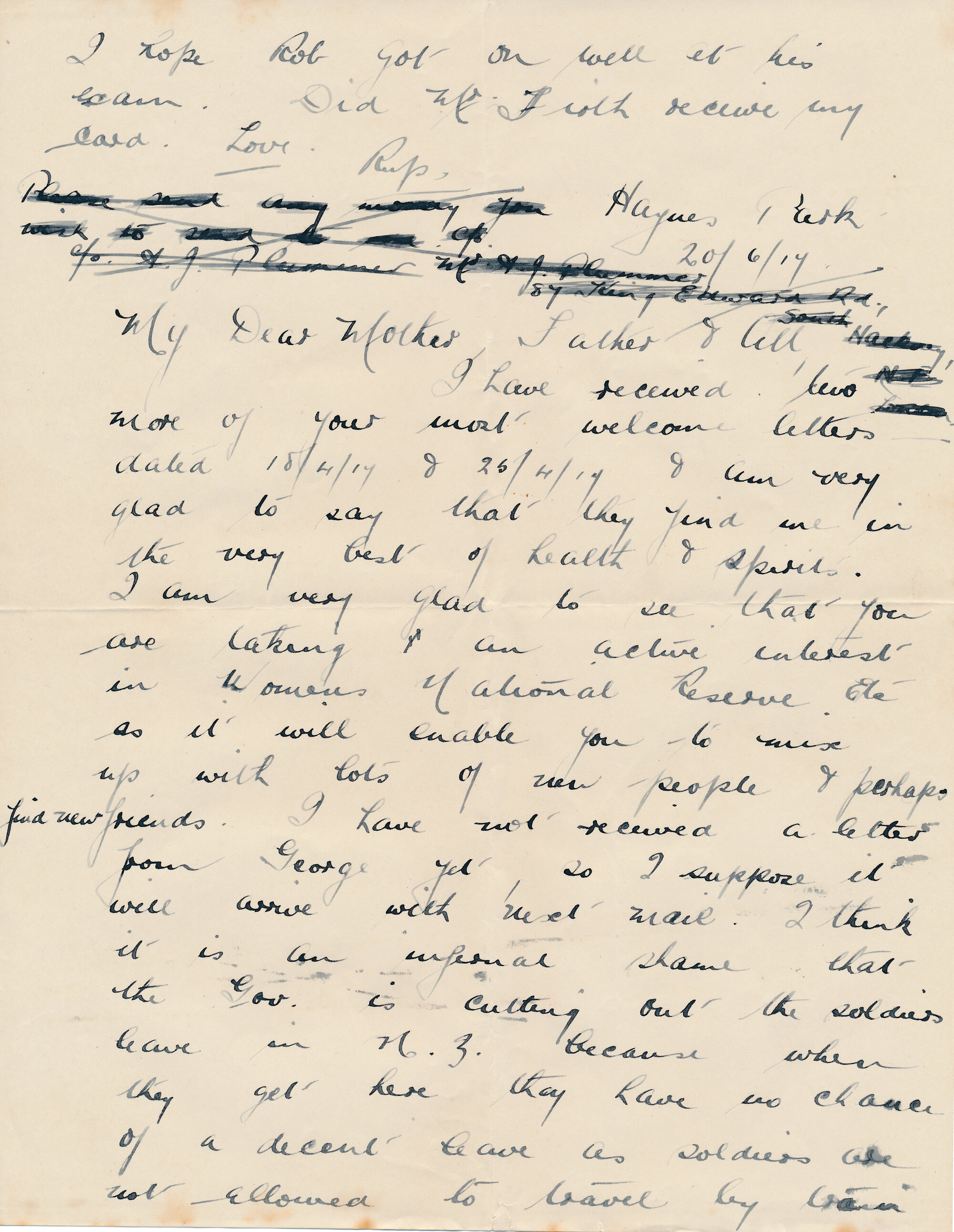 Christie Letter 20 June 1917