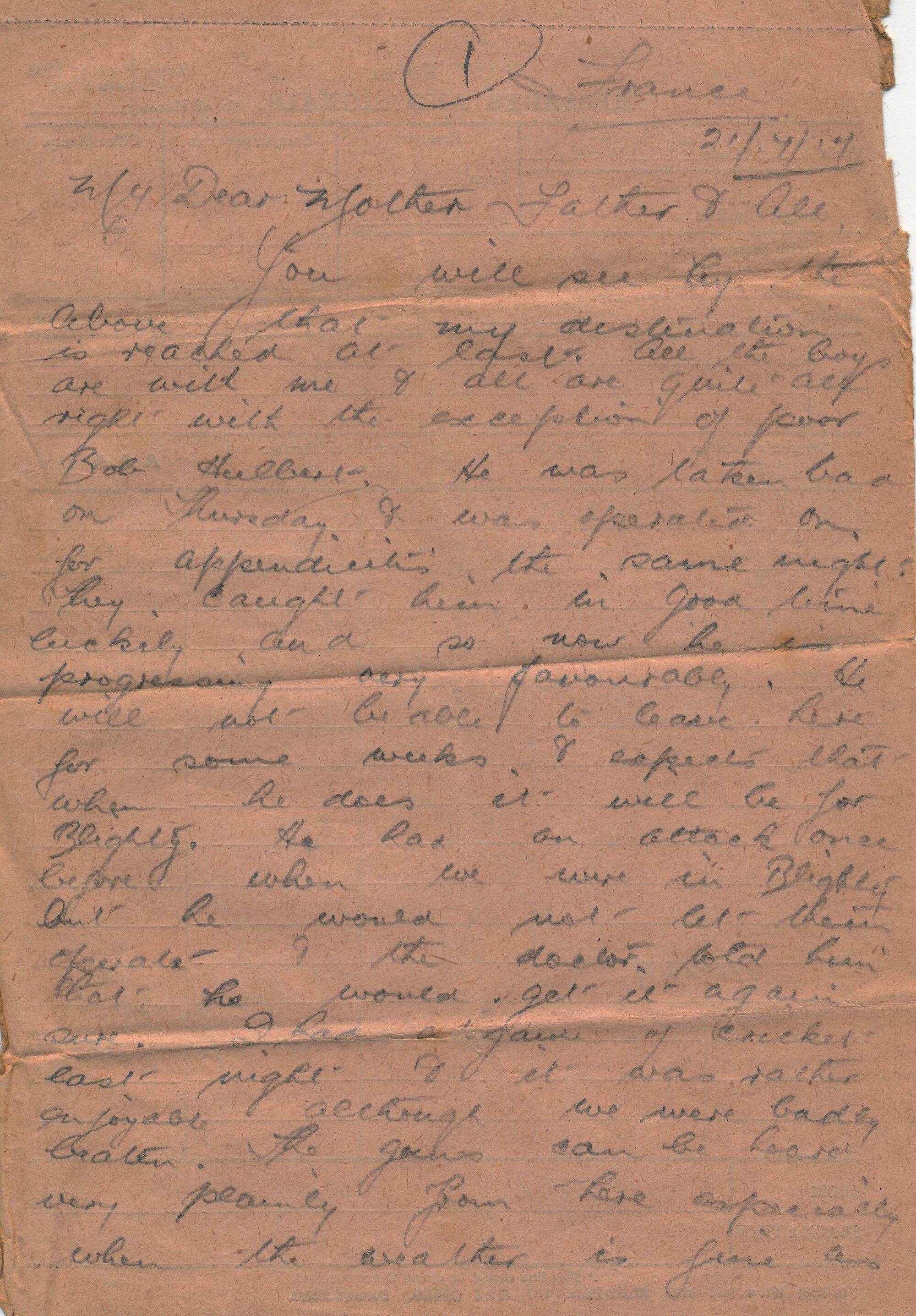 Christie Letter 21 July 1917