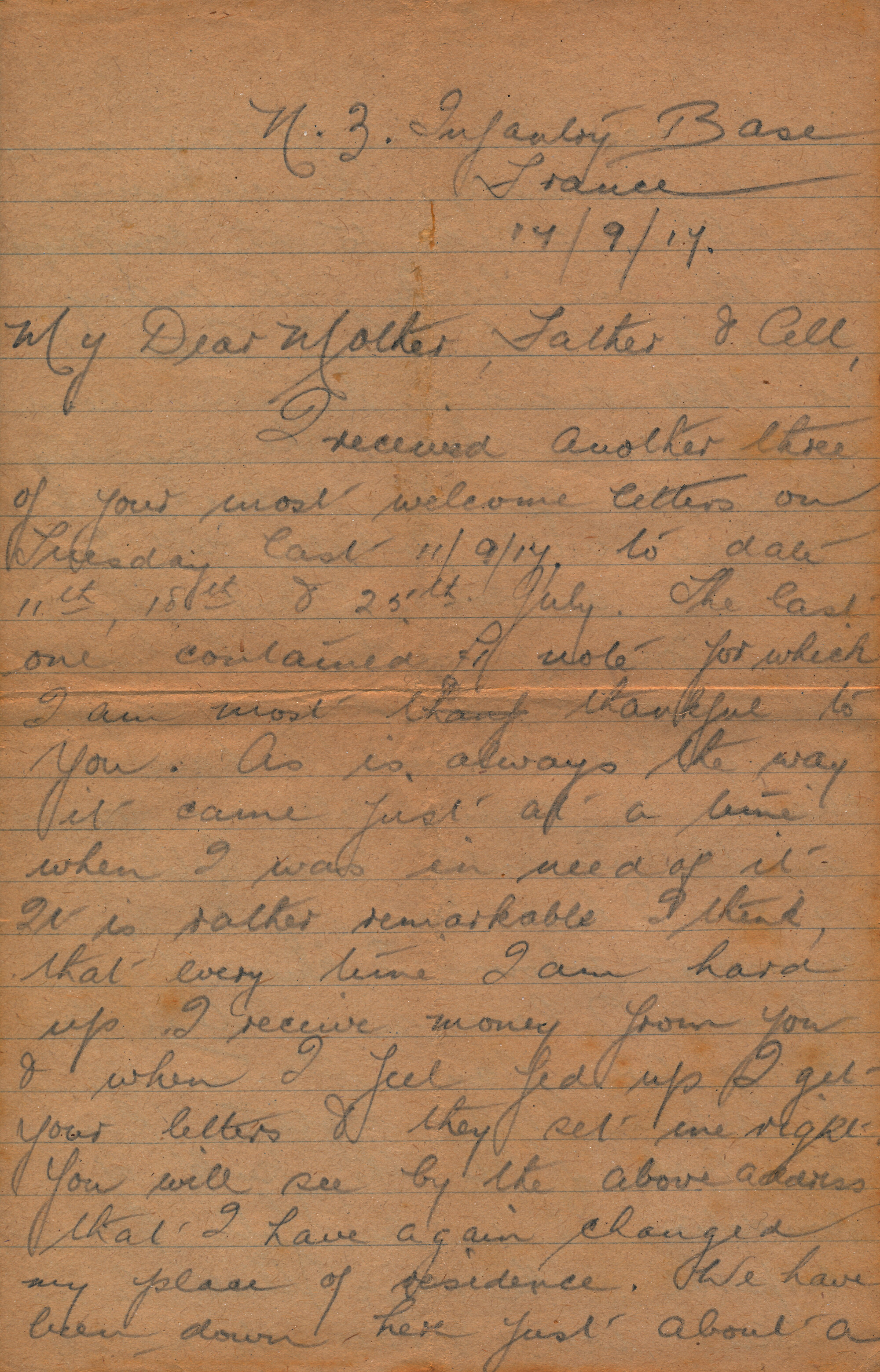 Christie Letter 17 September 1917