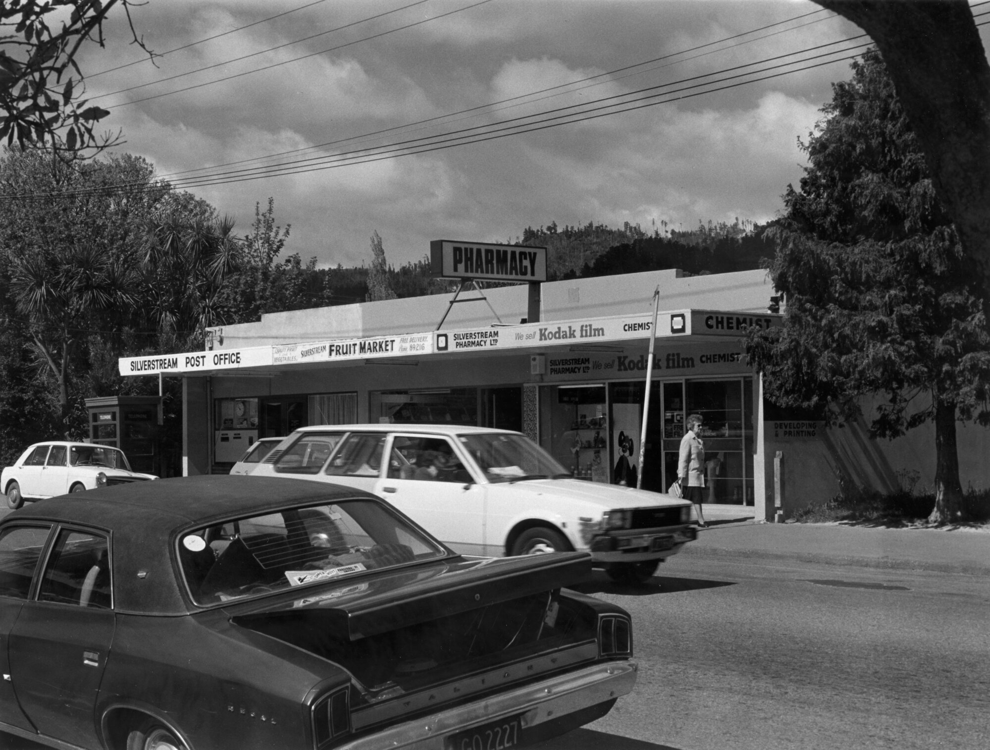 Whiteman's Road, Silverstream, west side; shops at north end, looking south-west. 