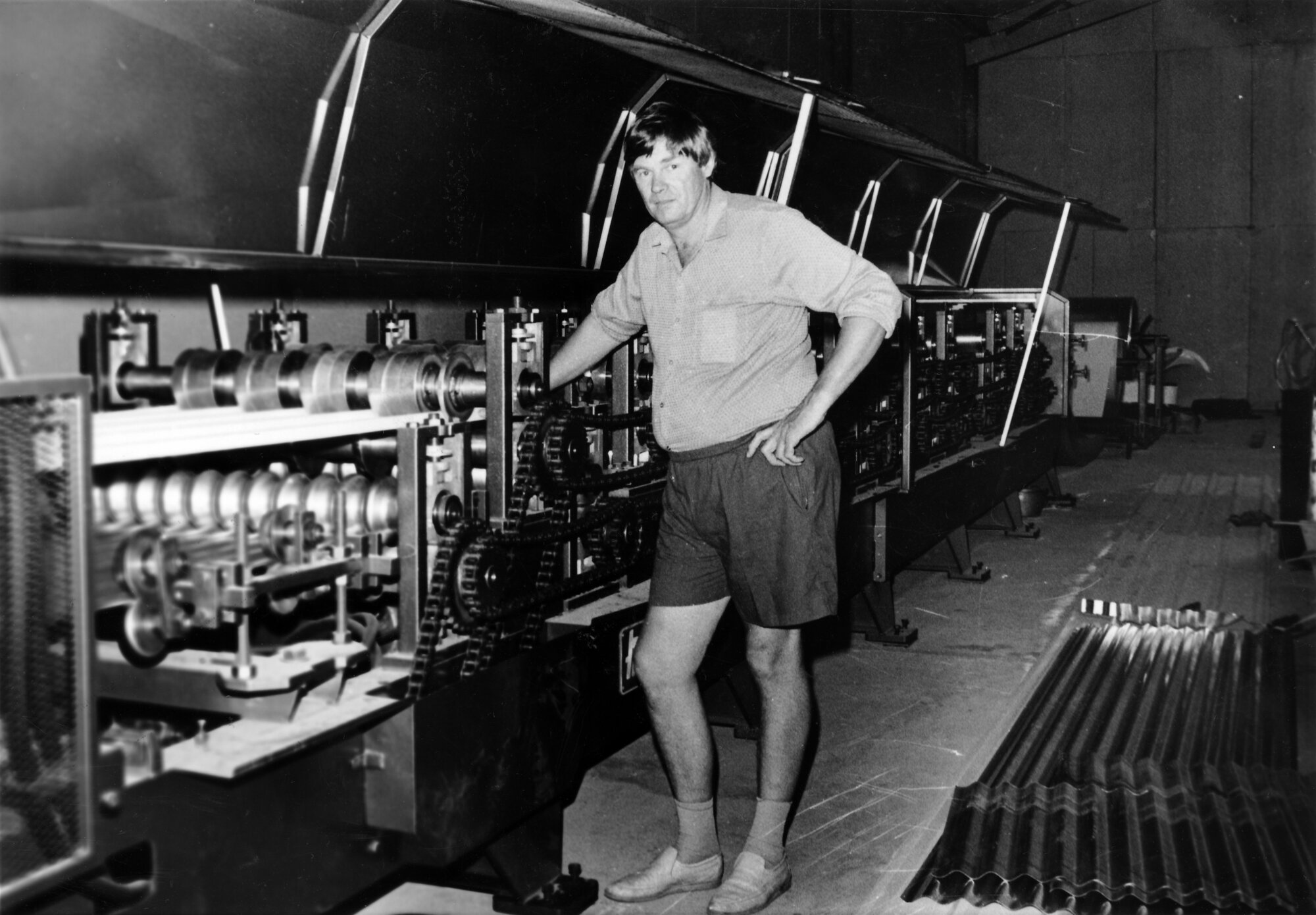 Lionel Silbery and Sons Ltd, 69 Montgomery Crescent; Lionel with a new Hayes dual roll-former.