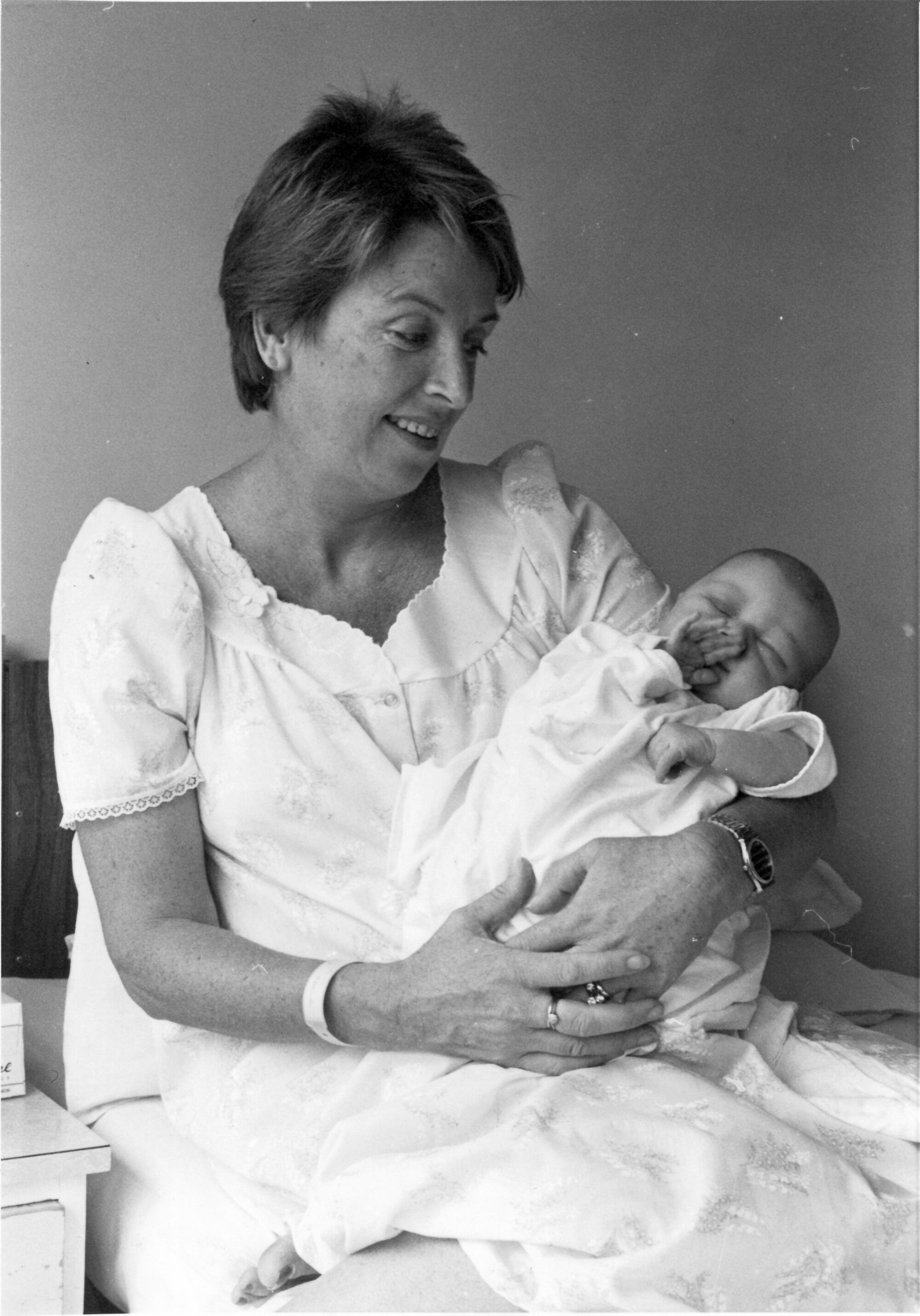 Elderslea hospital; Brenda Service with Madeleine Tephany, the last baby born in the old delivery suite.
