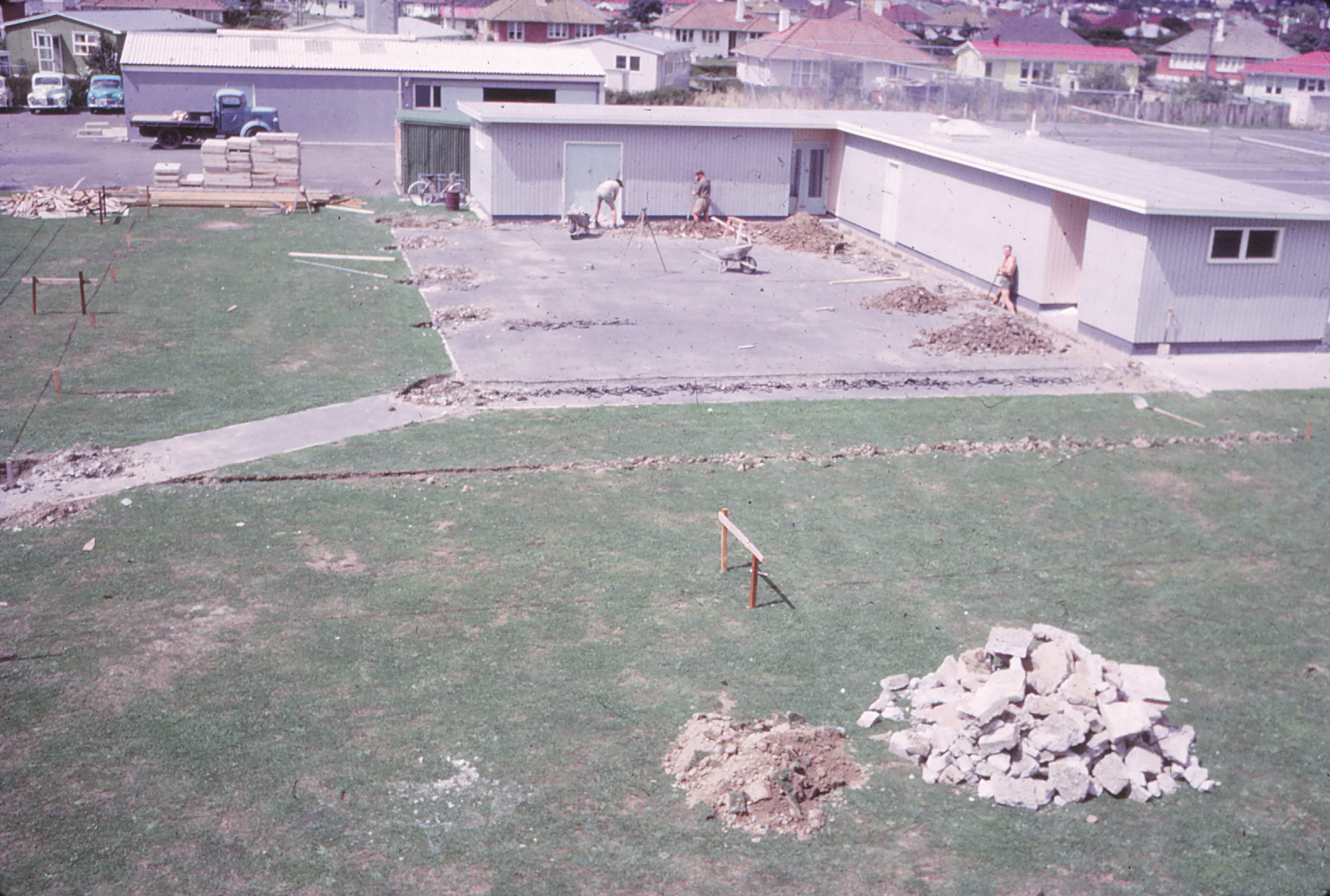 Upper Hutt College buildings 1965; Gym construction space
