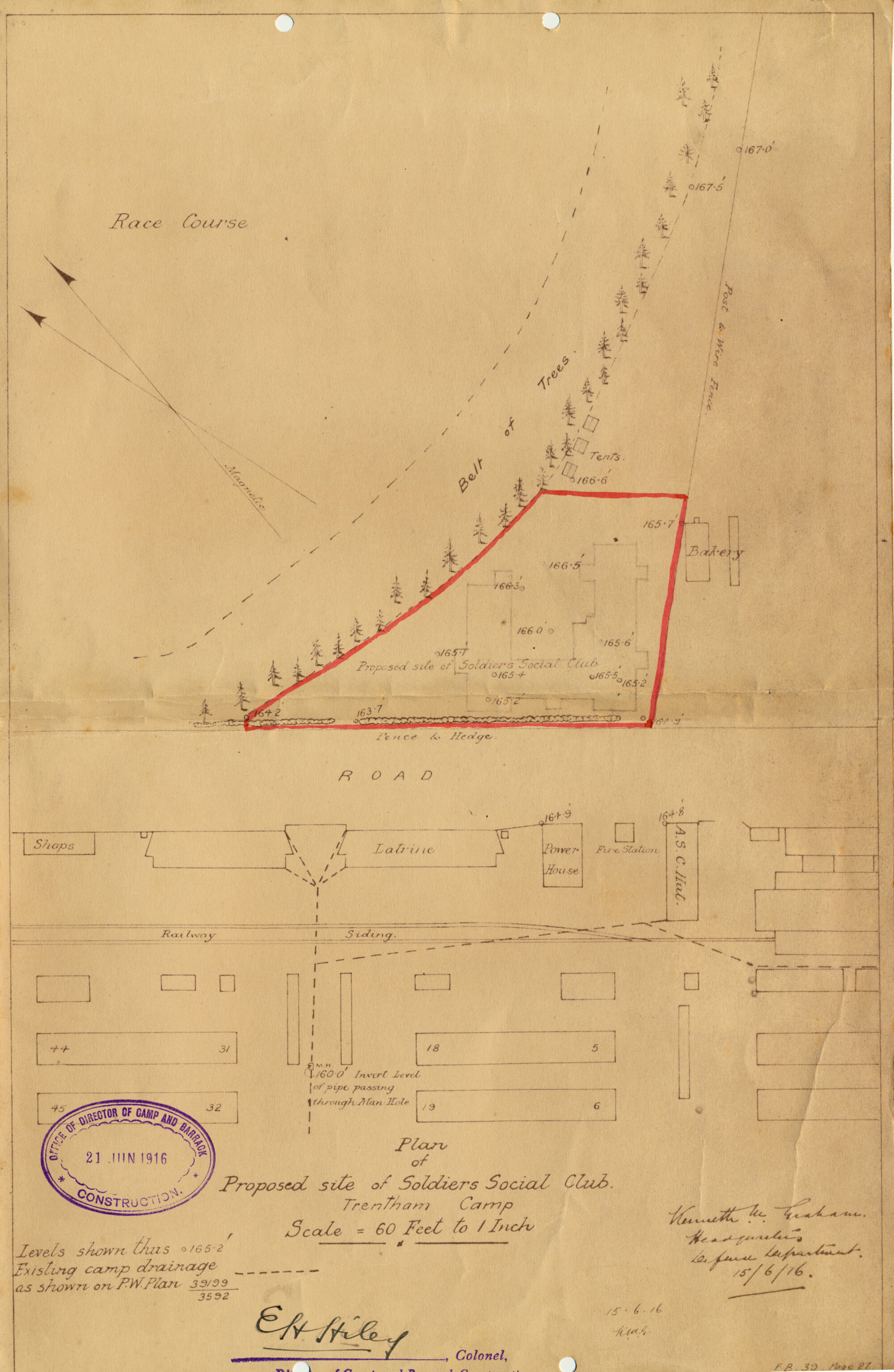 Trentham Camp; plan of proposed site of soldiers' social club, 1916